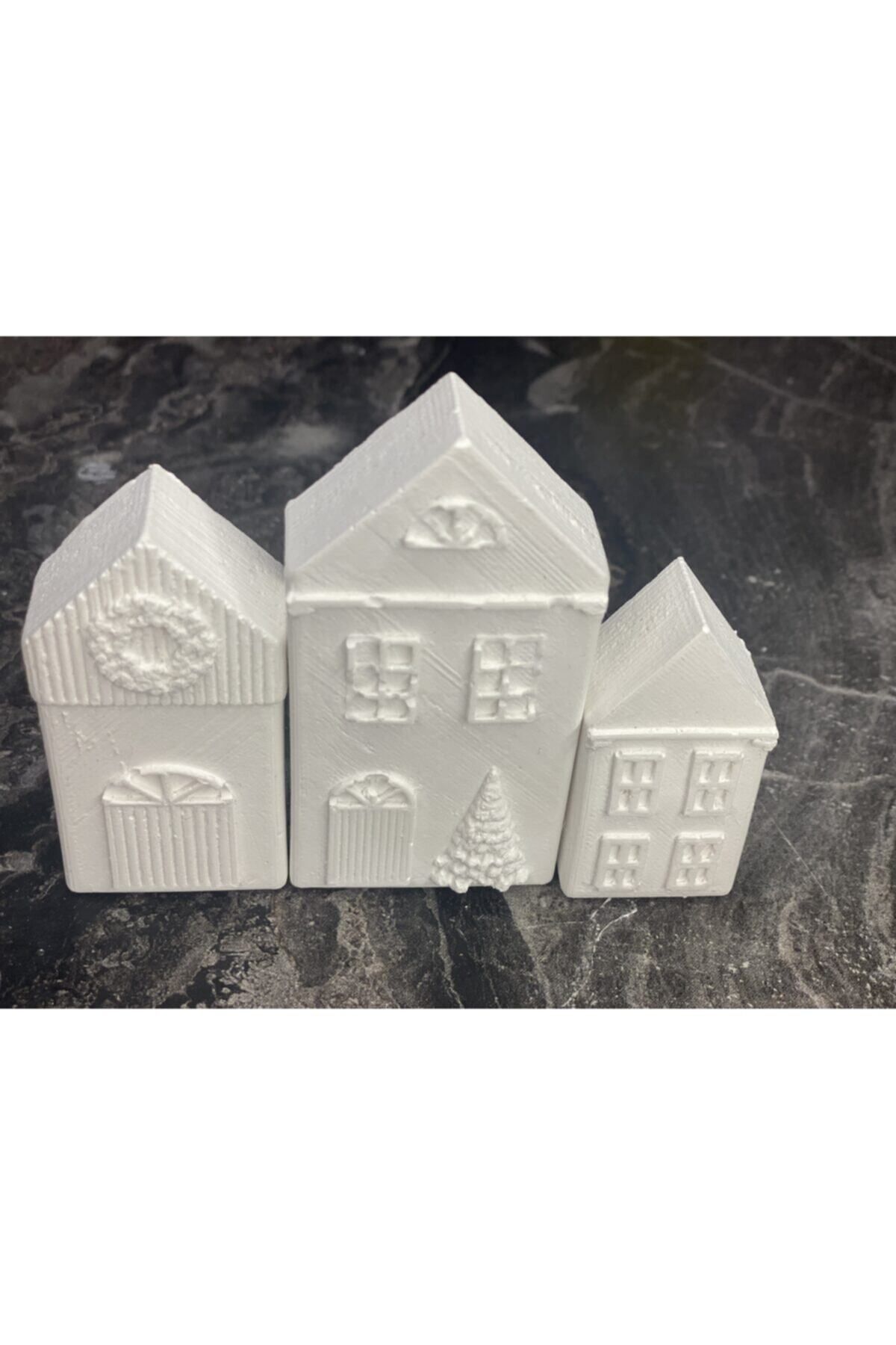 DEKORANLA 3'lü Sıralı Dekoratif Ham Obje, 9x7x6cm, Beyaz, Ev Dekoru Seti