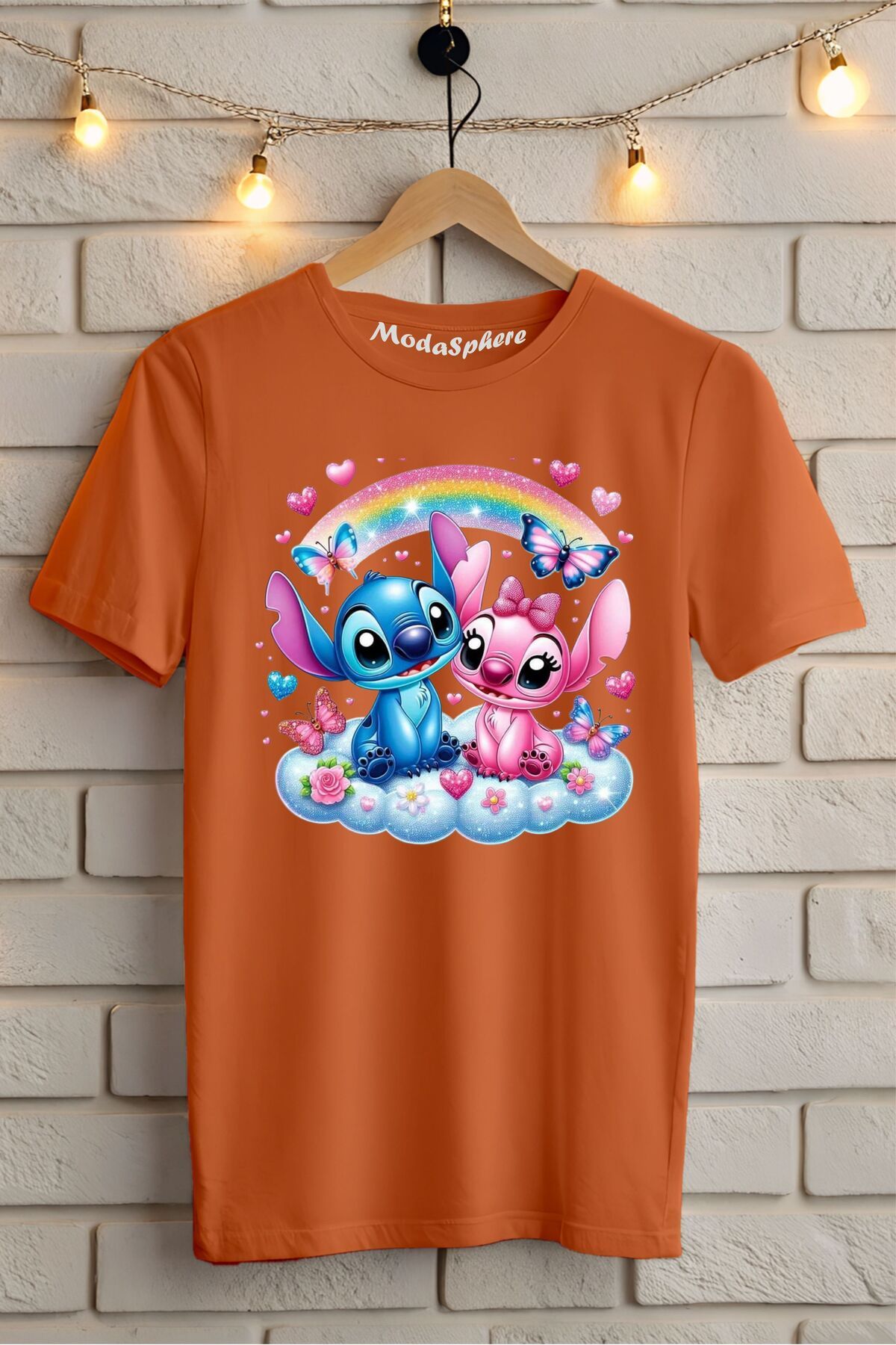 ModaSphere Gökkuşağı Lilo Baskılı Unisex Oversize Tişört