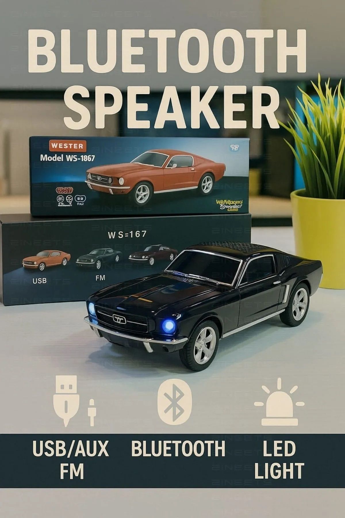 Zineets Klasik Nostalji Araba Görünümlü Bluetooth Hoparlör Speaker 10w Output Tws Fm Radyo Sd Kart Usb