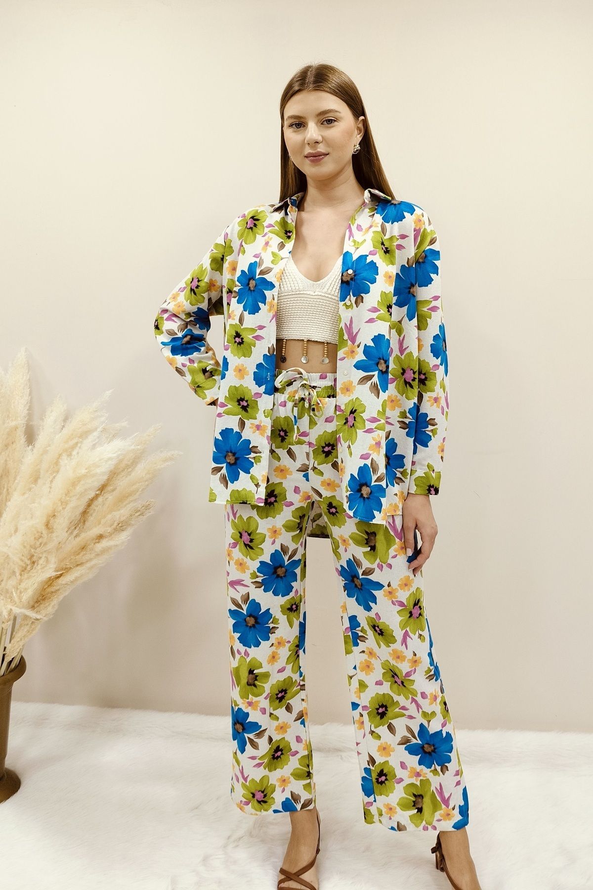 AsprinFashion ÇİÇEK DESENLİ VİSKON TAKIM