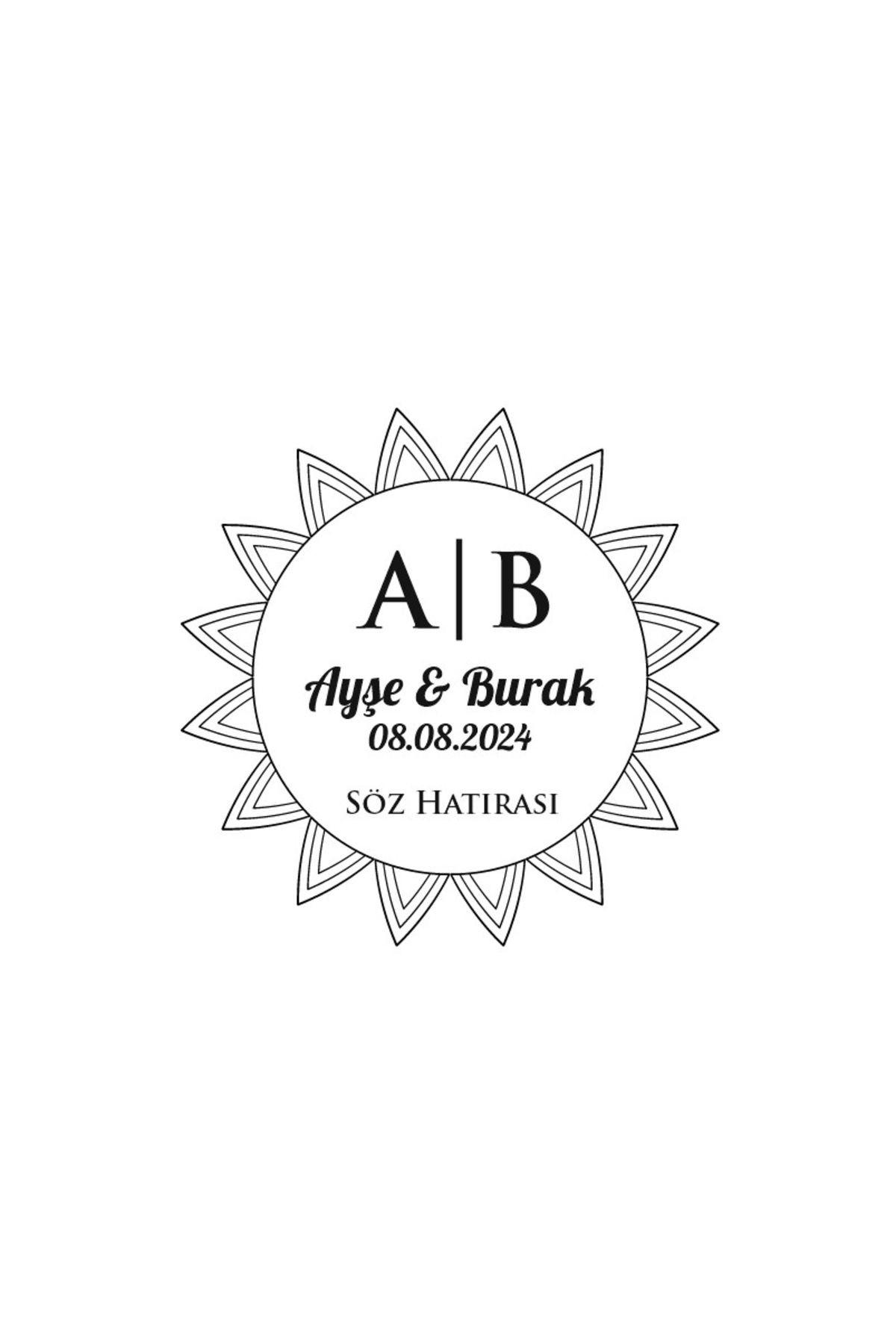 Reysa Tasarım Yaprak Desenli Yuvarlak Mühür Kına Nişan Düğün 3x3 cm özel etiket / 50 adet sticker