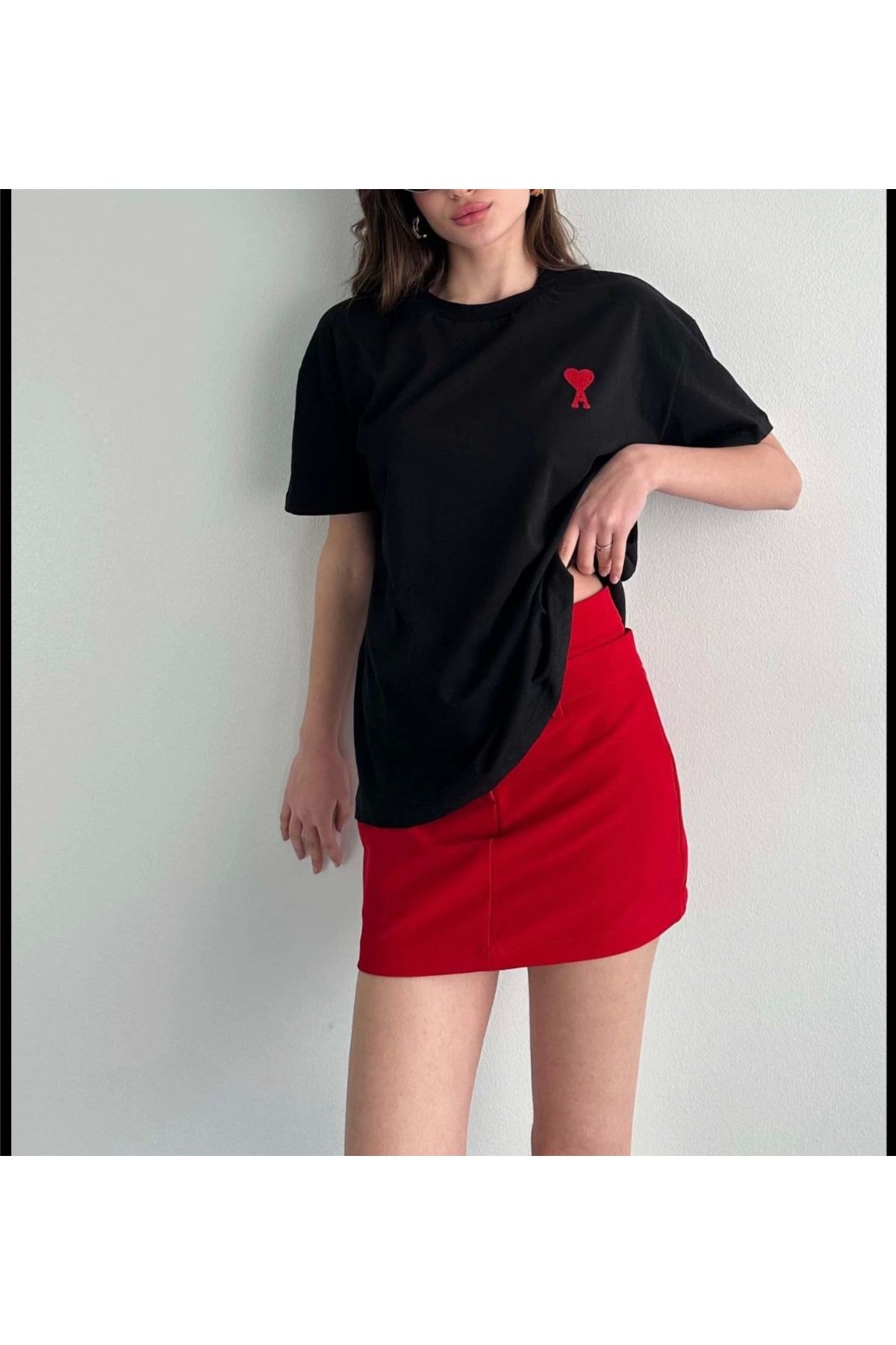 Serero Unisex Bisiklet Yaka Baskılı Oversize T-Shirt - Siyah