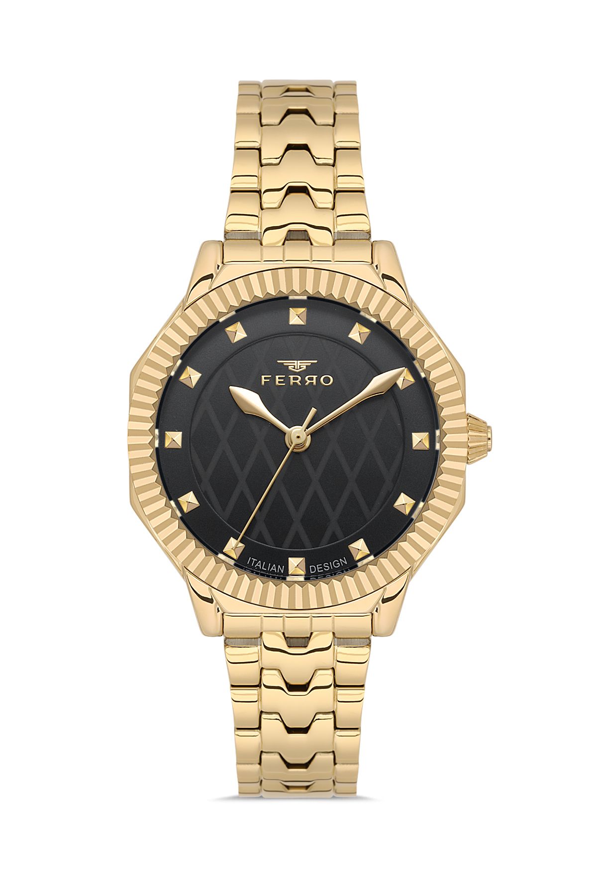 FERRO FL21632AWT-B2 Quartz Çelik Altın Rengi Siyah Kadran 32 mm Kadın Kol Saati