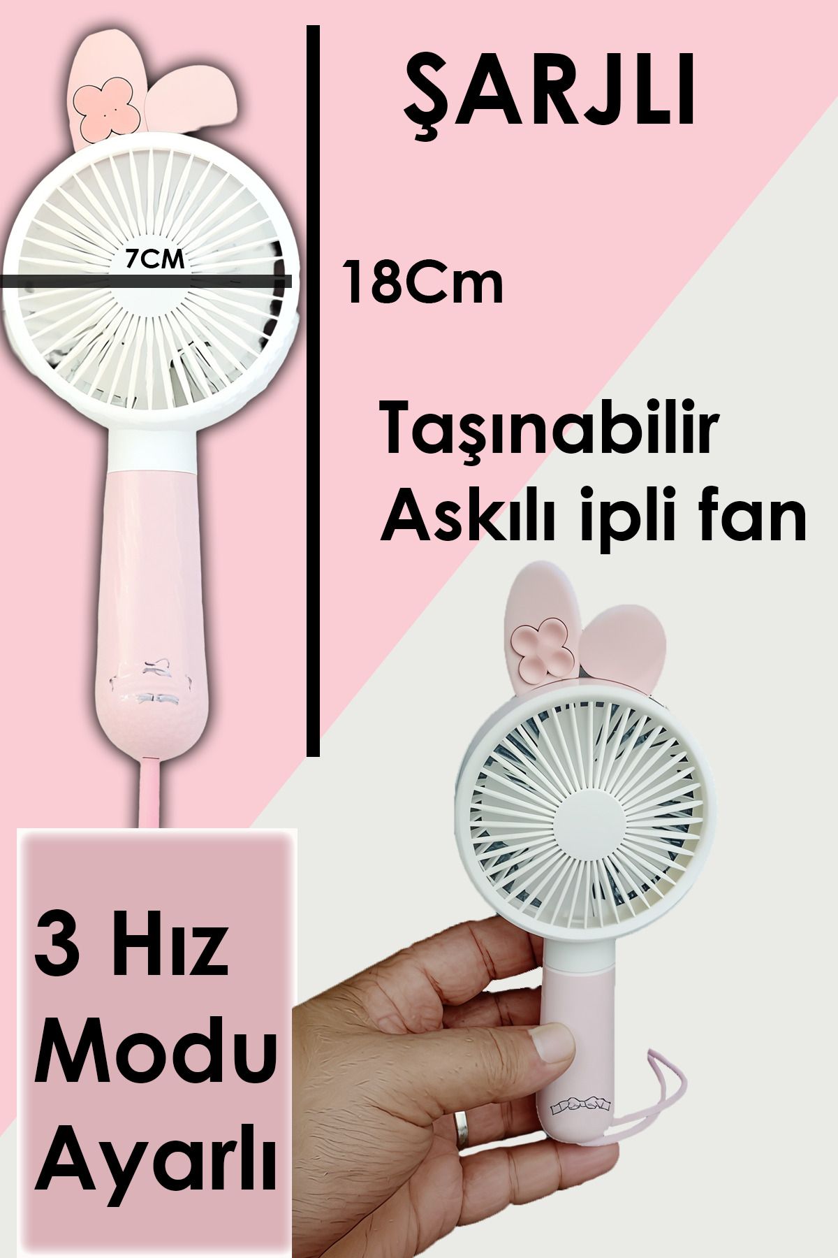 nextbuy Mini ElFanı Masa Fanı Soğutucu 3Modlu Taşınabilir Şarj Edilebilir PratikMini Vantilatör PembeFQ1533C
