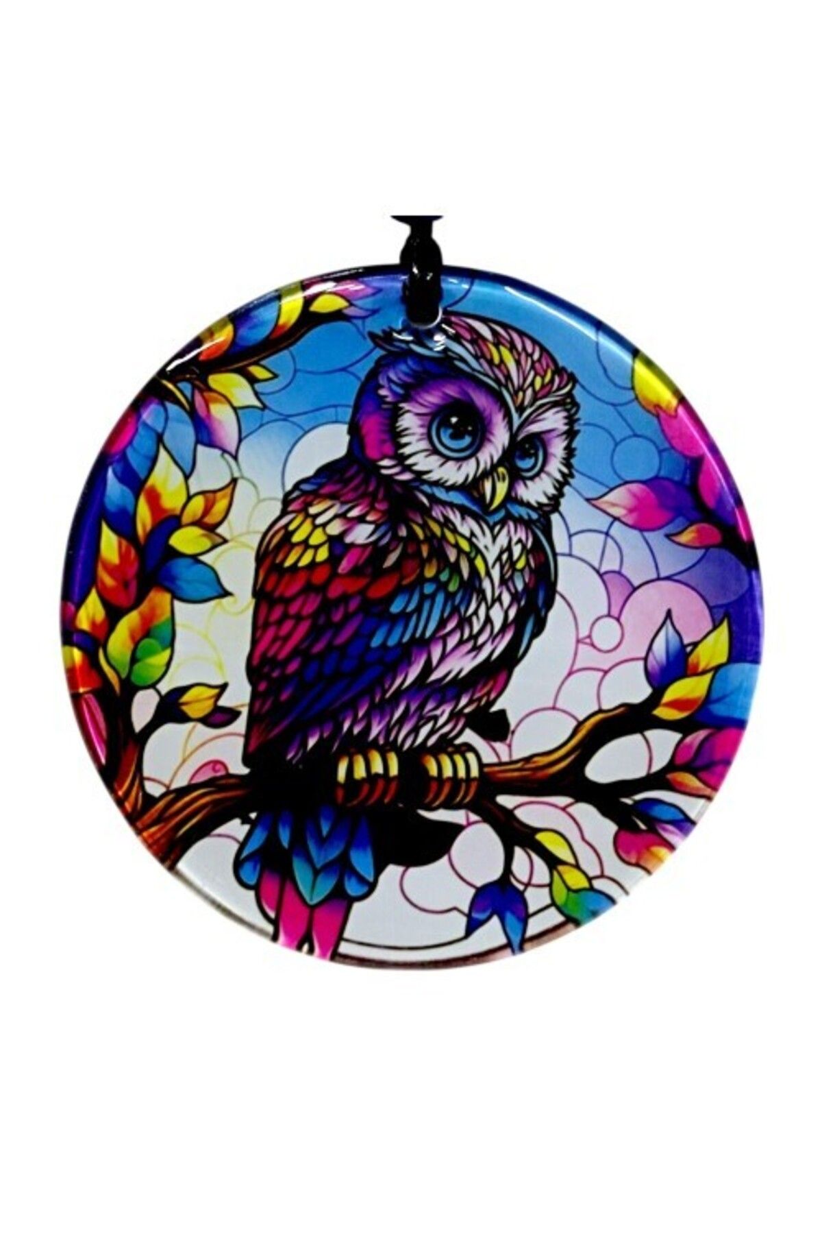 Modafiks Dalda Baykuş Desenli 12 Cm Füzyon Cam Duvar Süsü