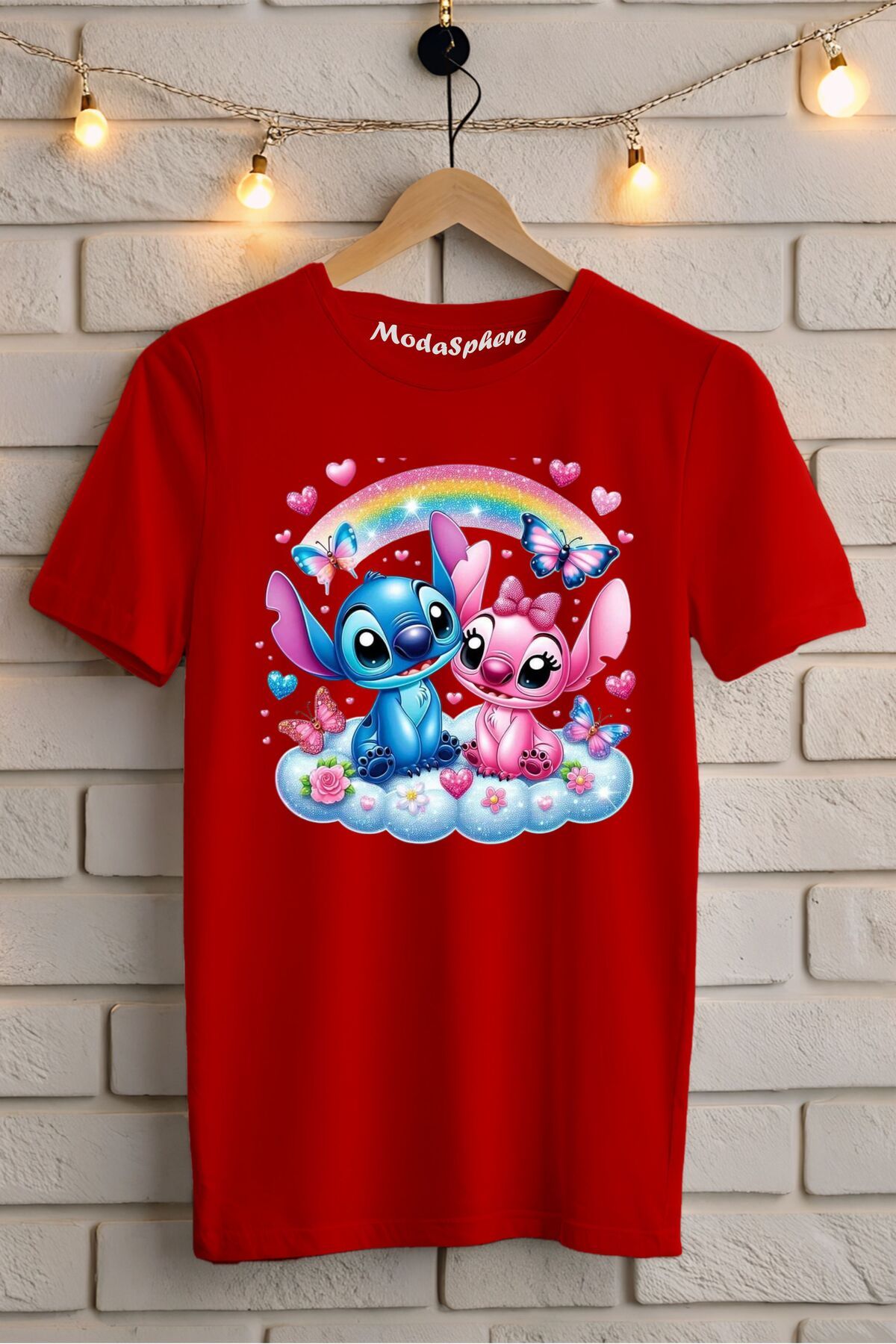 ModaSphere Gökkuşağı Lilo Baskılı Unisex Oversize Tişört