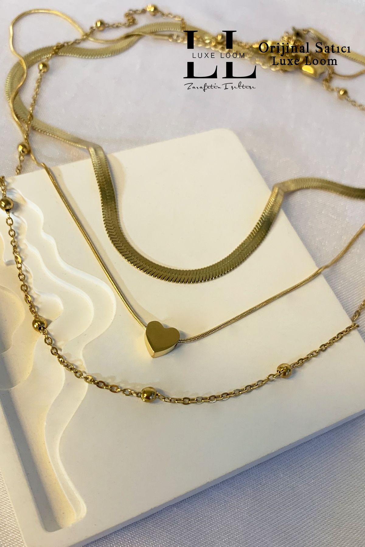 Luxe Loom Zarafetin Işıltısı Kadın Kararmayan Çelik Kalpli Boncuklu İtalyan Ezmeli 3lü Set