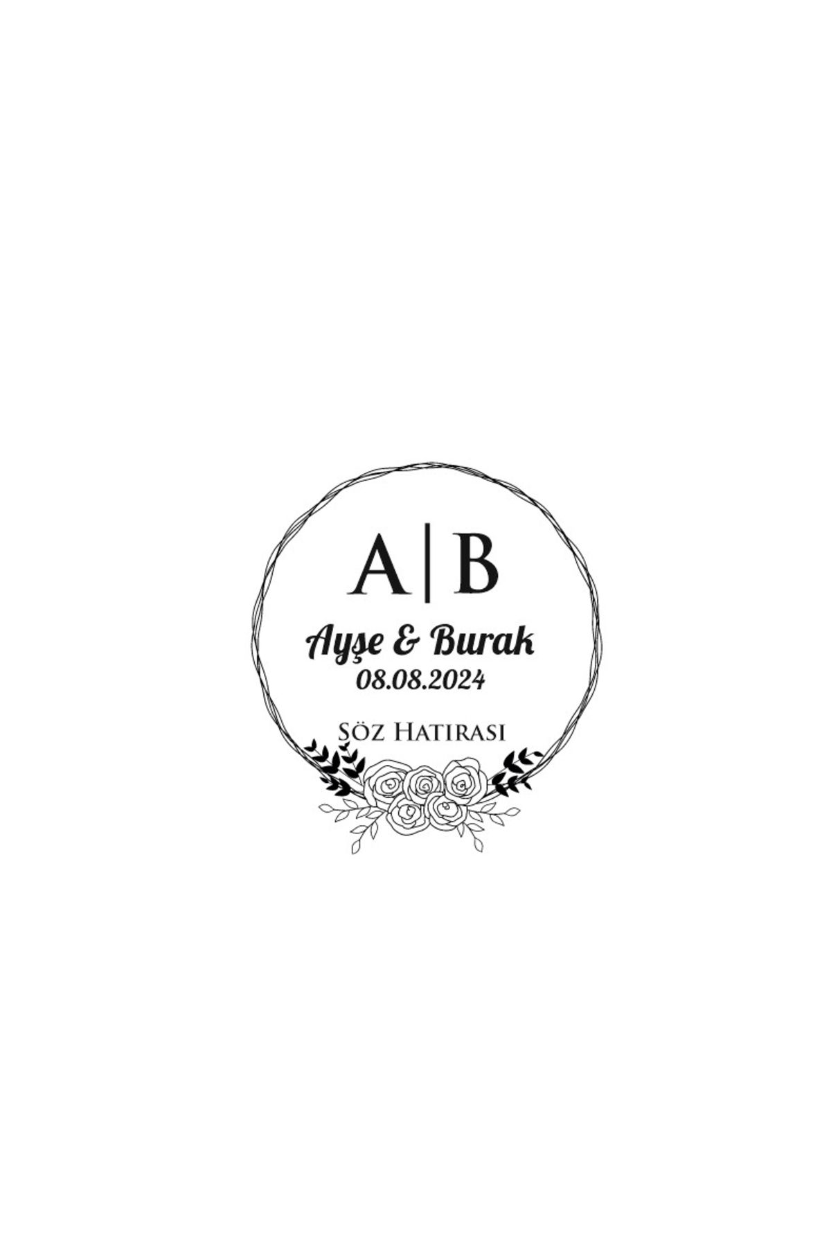 Reysa Tasarım Alt Gül Motifli Yuvarlak Mühür Kına Nişan Düğün 3x3 cm özel etiket / 50 adet sticker
