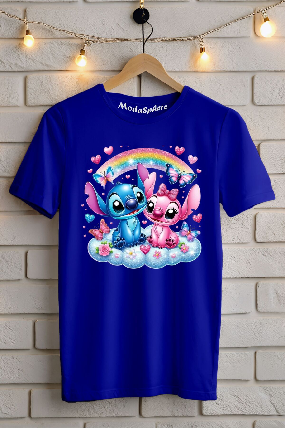 ModaSphere Gökkuşağı Lilo Baskılı Unisex Oversize Tişört