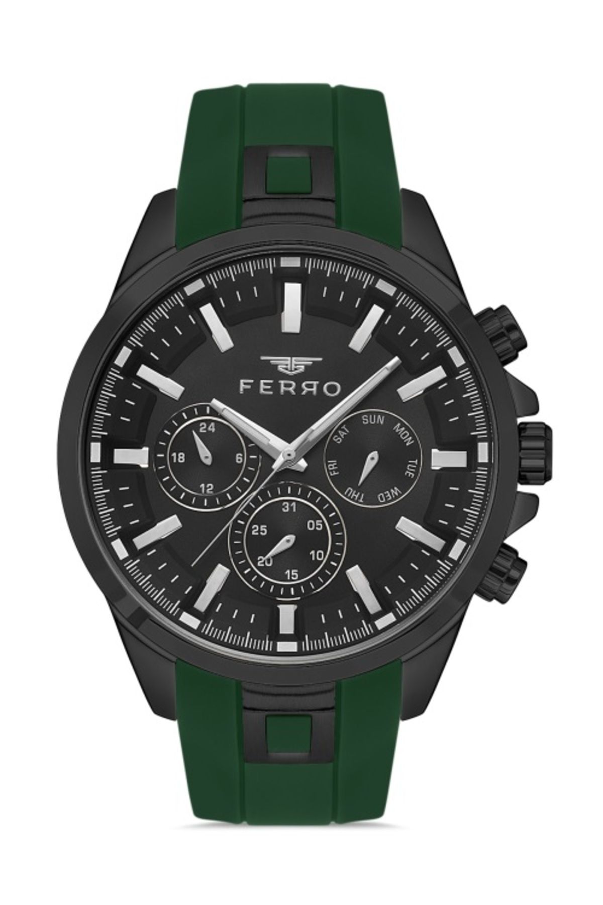 FERRO FM11379DWT-ZF2 Quartz Silikon Yeşil Siyah Kadran 46 mm Erkek kol Saati