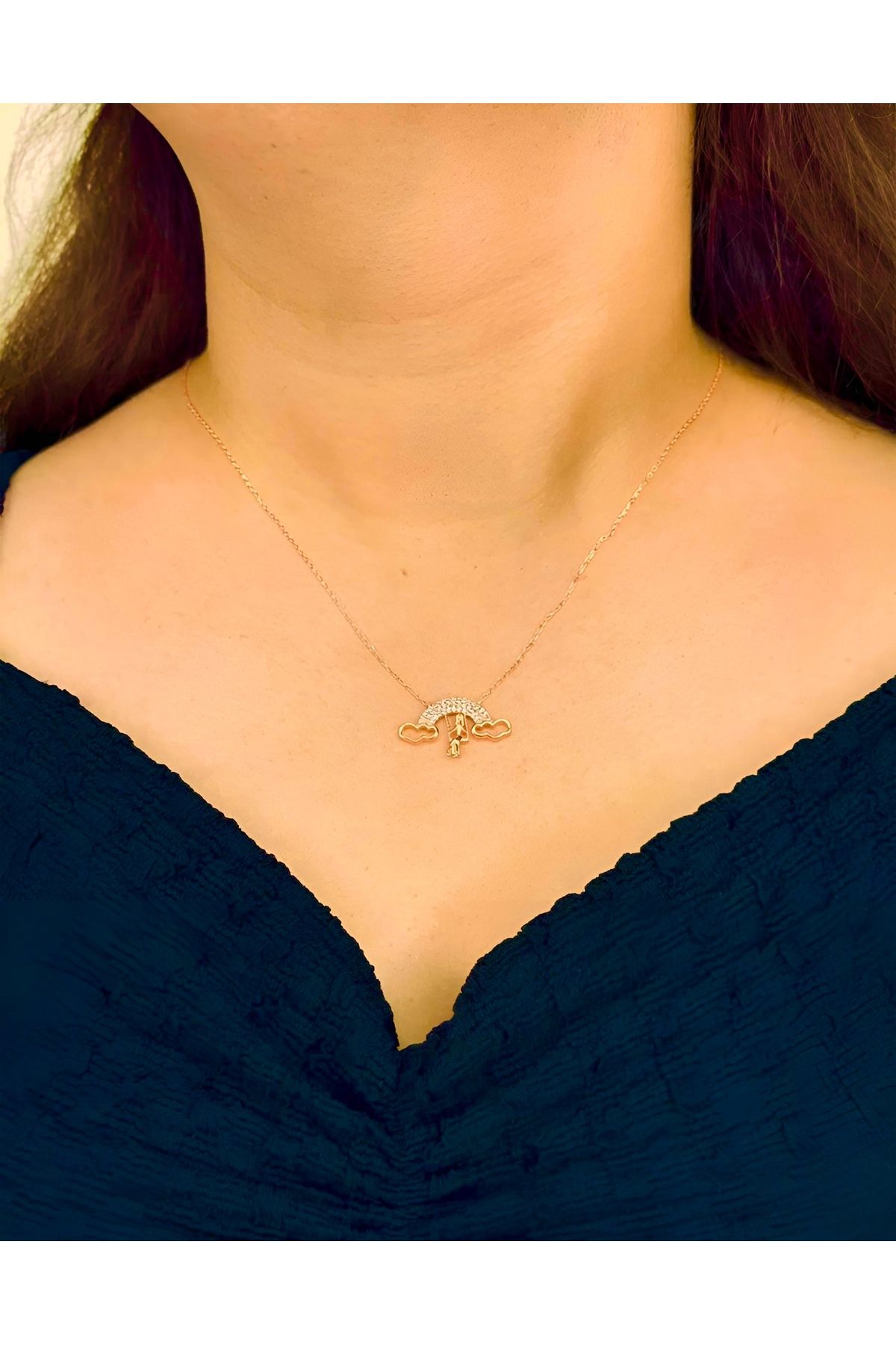 Azra Silver&Aksesuar 925 Ayar Zirkon Taşlı Salıncak Model Zincirli Gümüş Kolye