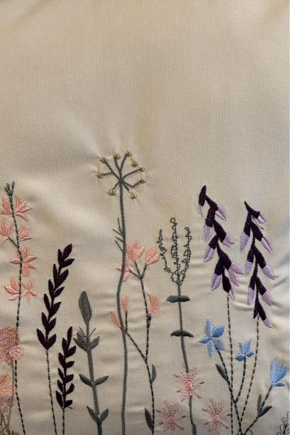 Çeyiz Diyarı Ayben Lüx Nakışlı Keten Kırlent Kılıfı 45x45 cm