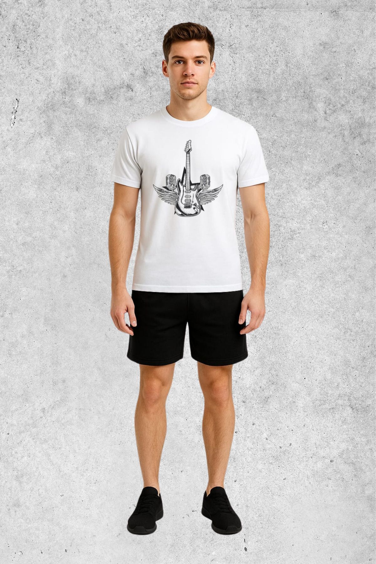 MOLICO Basic unisex sıfır yaka kısa kollu GİTAR baskılı tshirt
