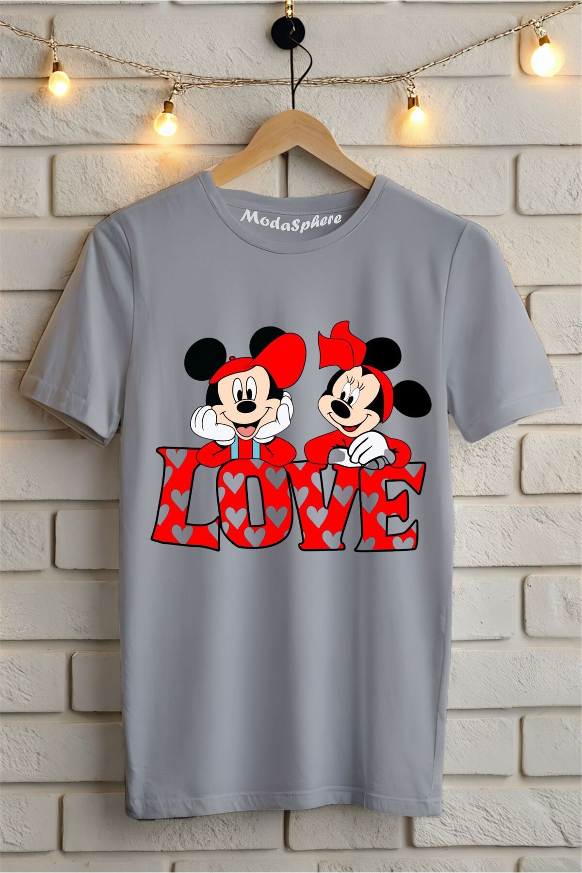 ModaSphere Love Mickey Baskılı Unisex Tişört