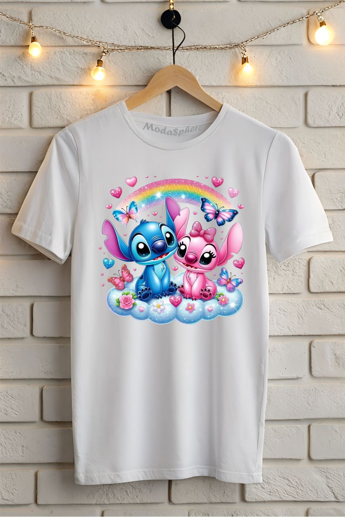 ModaSphere Gökkuşağı Lilo Baskılı Unisex Oversize Tişört
