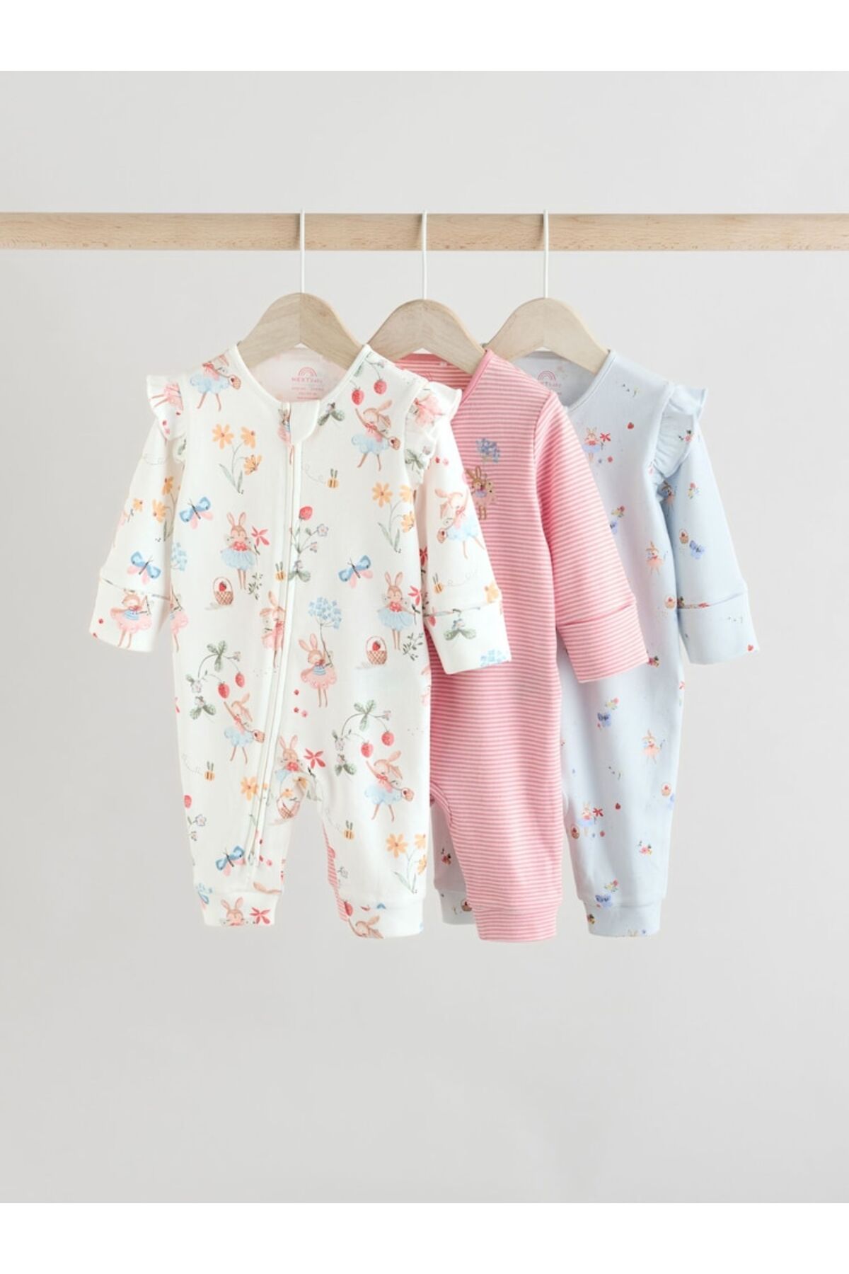 Next Baby %100 Pamuklu Pembe Balerin Fare Desenli 3'lü Tulum Set