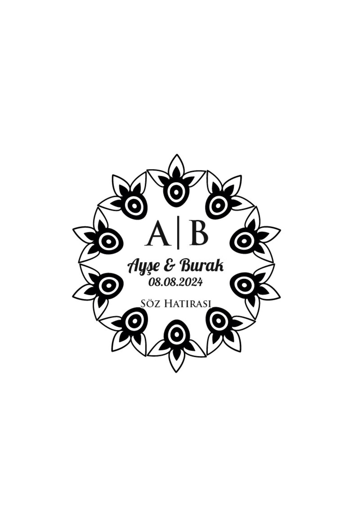 Reysa Tasarım Kenarları Kabartmalı Kare Mühür Kına Nişan Düğün 3x3 cm özel etiket / 50 adet sticker