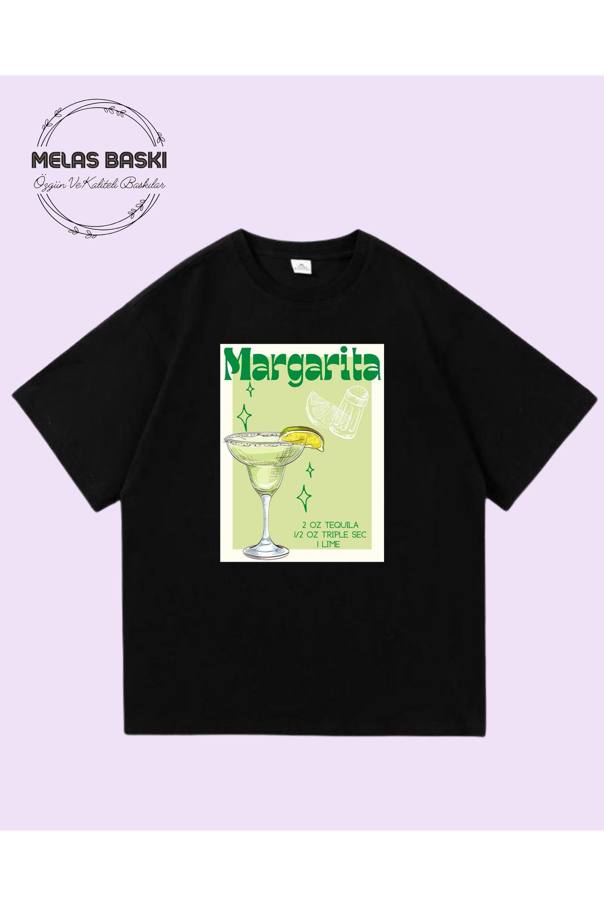 MELAS BASKI Pamuklu Oversize Margarita Baskılı Tişört