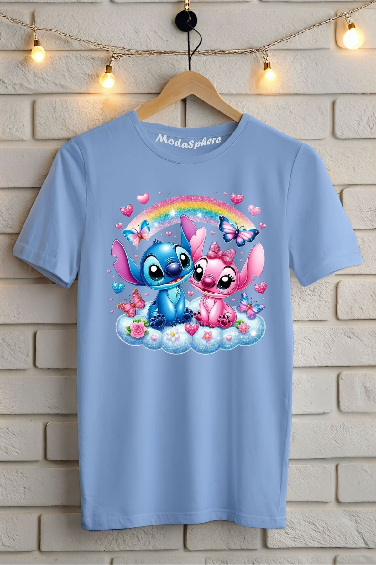 ModaSphere Gökkuşağı Lilo Baskılı Unisex Oversize Tişört