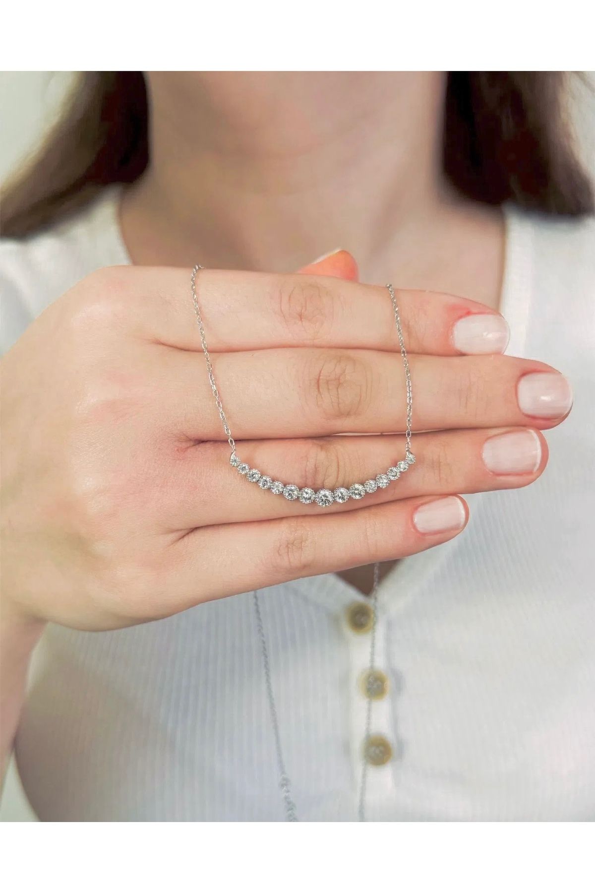 Azra Silver&Aksesuar 925 Ayar Zirkon Taşlı Su Yolu Model Zincirli Gümüş Kolye