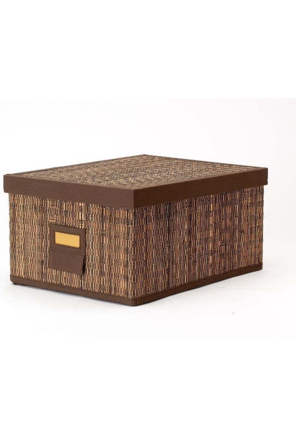 DEKORANLA Doğal Bambu Palmiye Yapraklı Kapaklı Saklama Kutusu 35x28x18cm