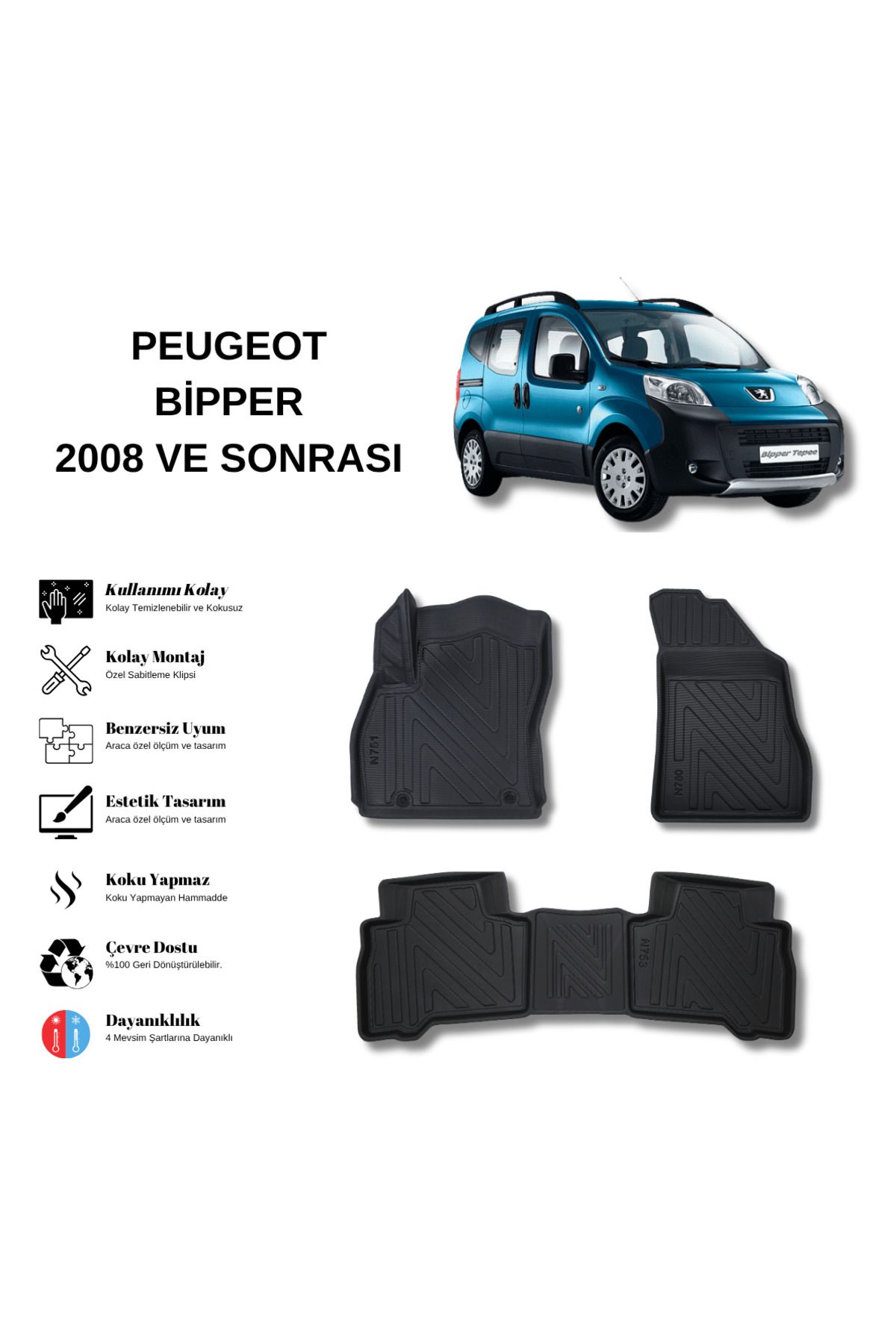 AutoWeller Peugeot Bipper 2008 ve Sonrası 3D Havuzlu Oto Paspas