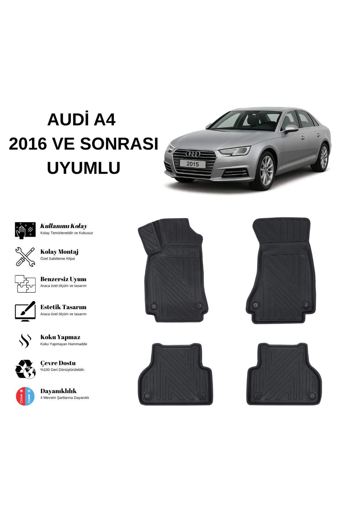 AutoWeller Audi A4 2016 ve Sonrası 3D Havuzlu Oto Paspas