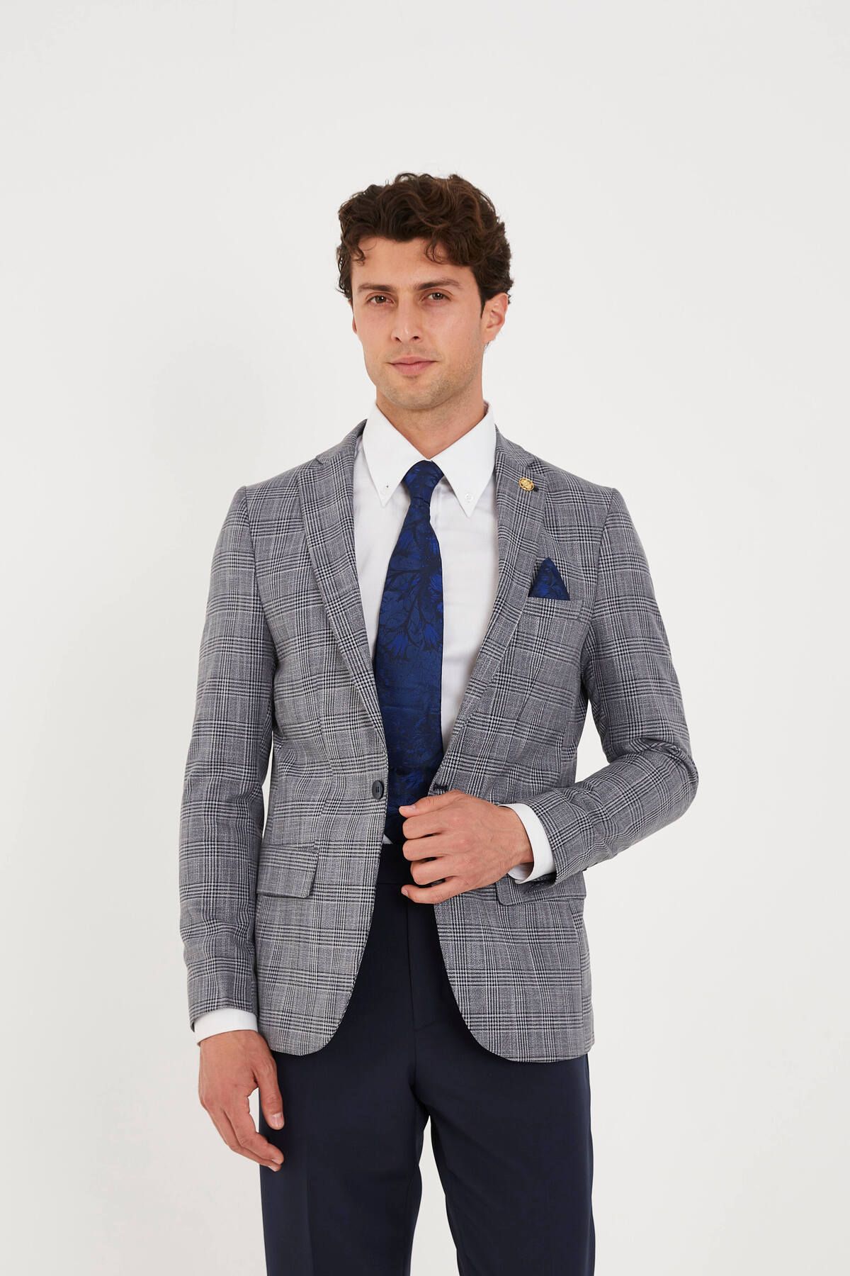 The Tailor Classics Ekoseli Çift Yırtmaçlı Blazer Ceket
