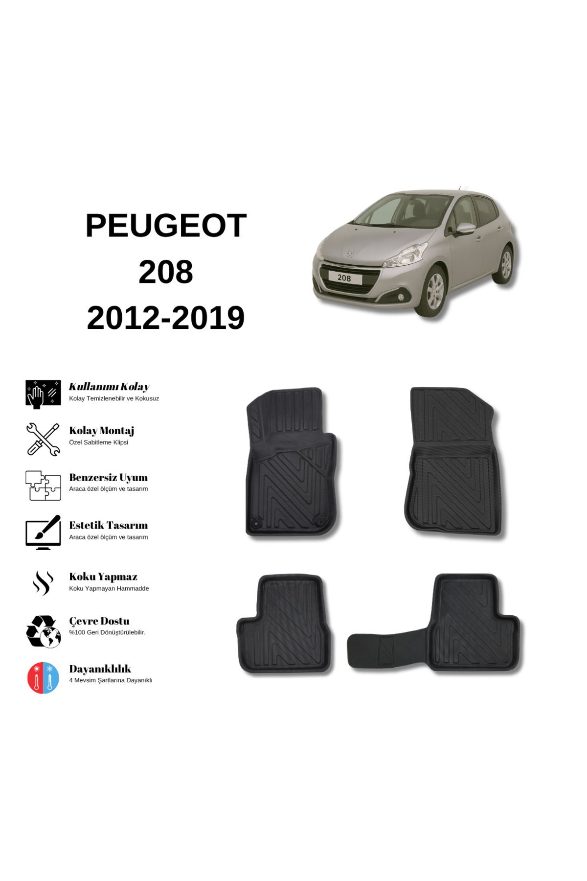 AutoWeller Peugeot 208 2012-2019 3D Havuzlu Oto Paspas