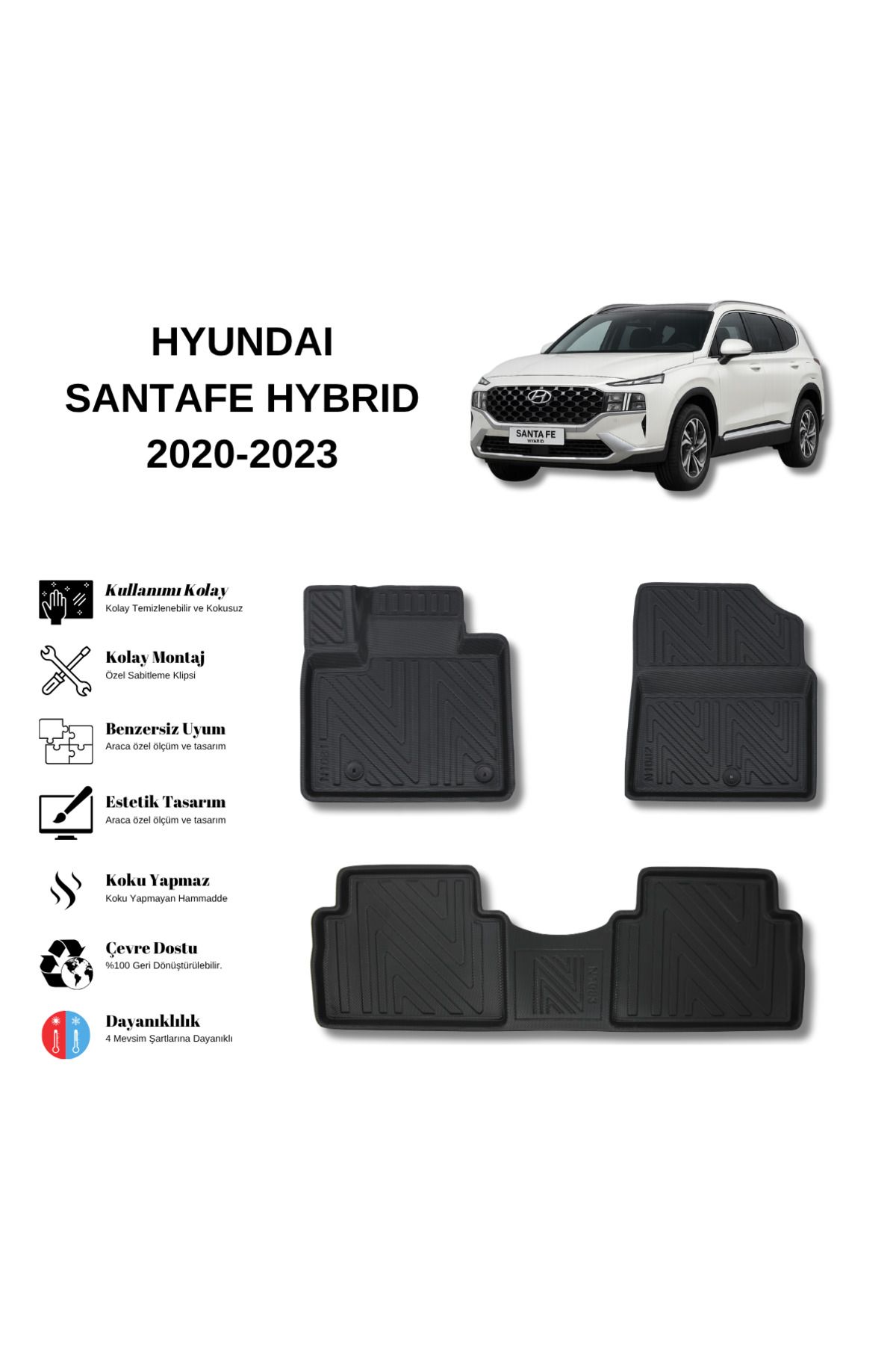 AutoWeller Hyundai Santa Fe Hybrid 2020-2023 3D Havuzlu Oto Paspas