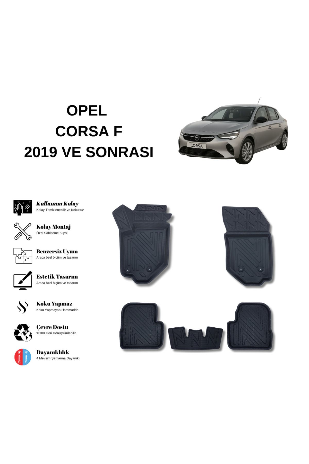 AutoWeller Opel Corsa F 2019 ve Sonrası 3D Havuzlu Oto Paspas