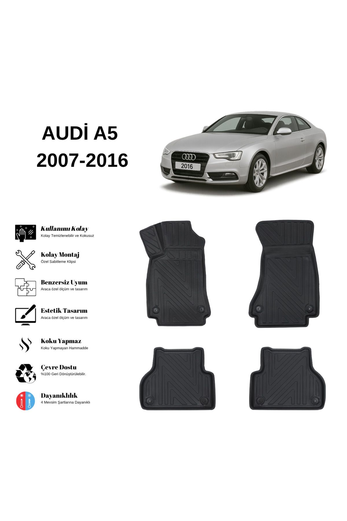 AutoWeller Audi A5 2007-2016 3D Havuzlu Oto Paspas