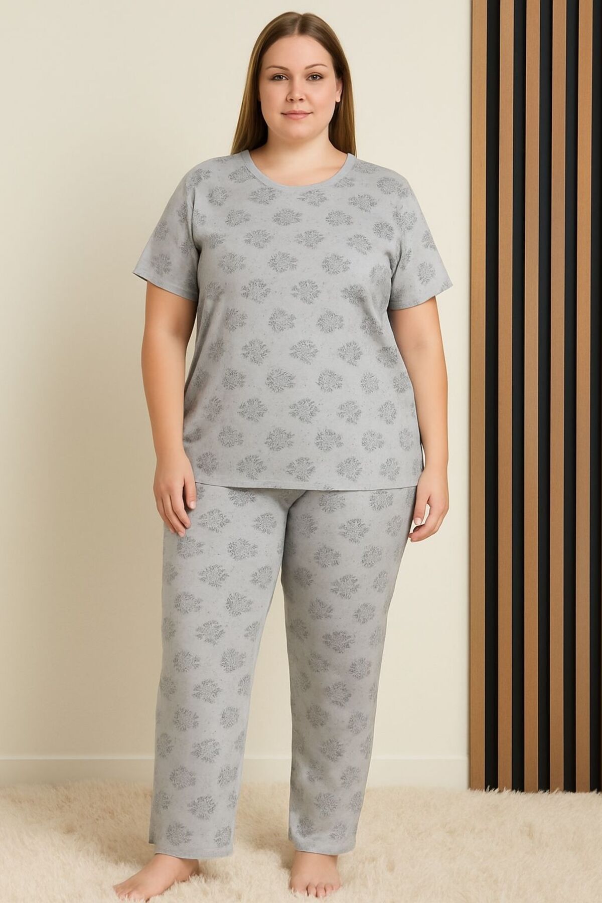 MODA BATTAL BÜYÜK BEDEN DESENLİ PİJAMA TAKIMI