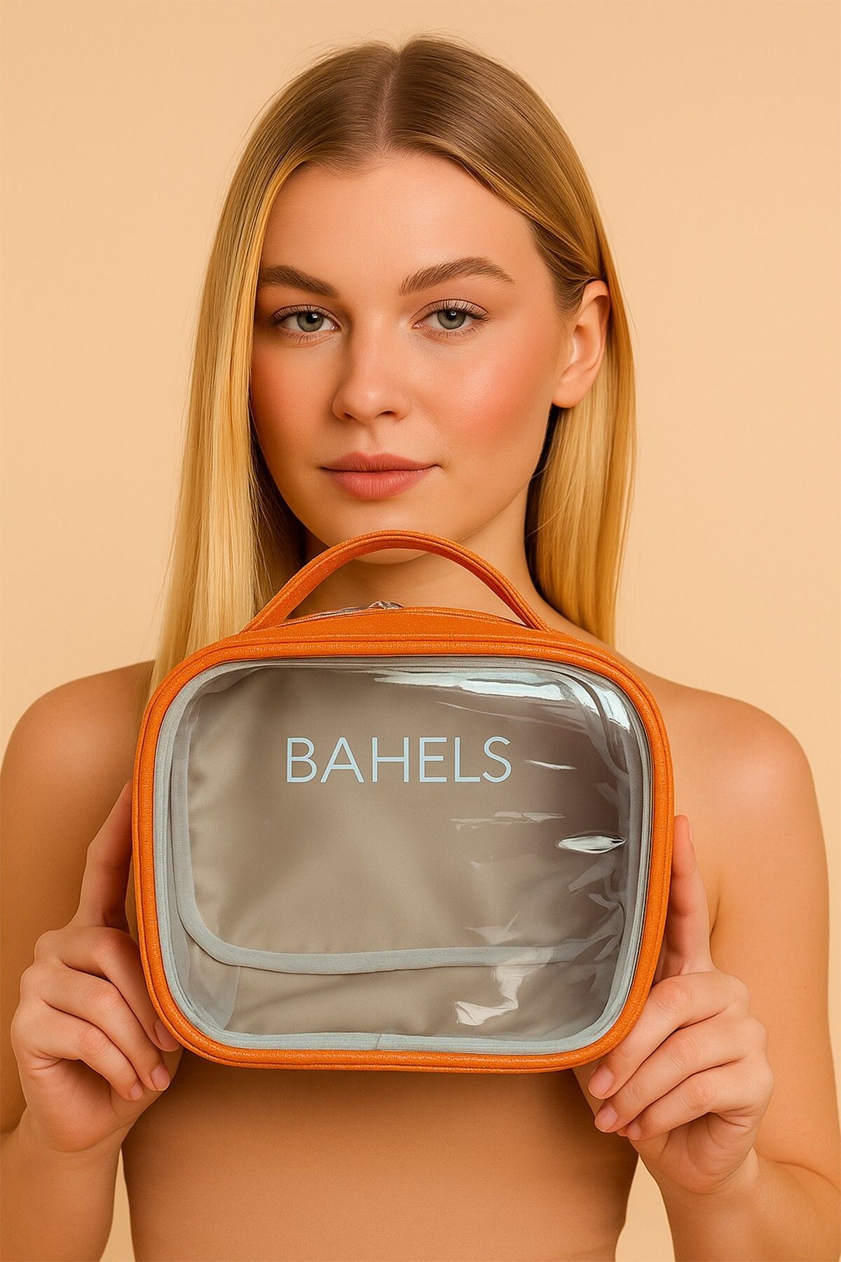 BAHELS Turuncu Shine Collection Simli Makyaj Seyahat Çantası