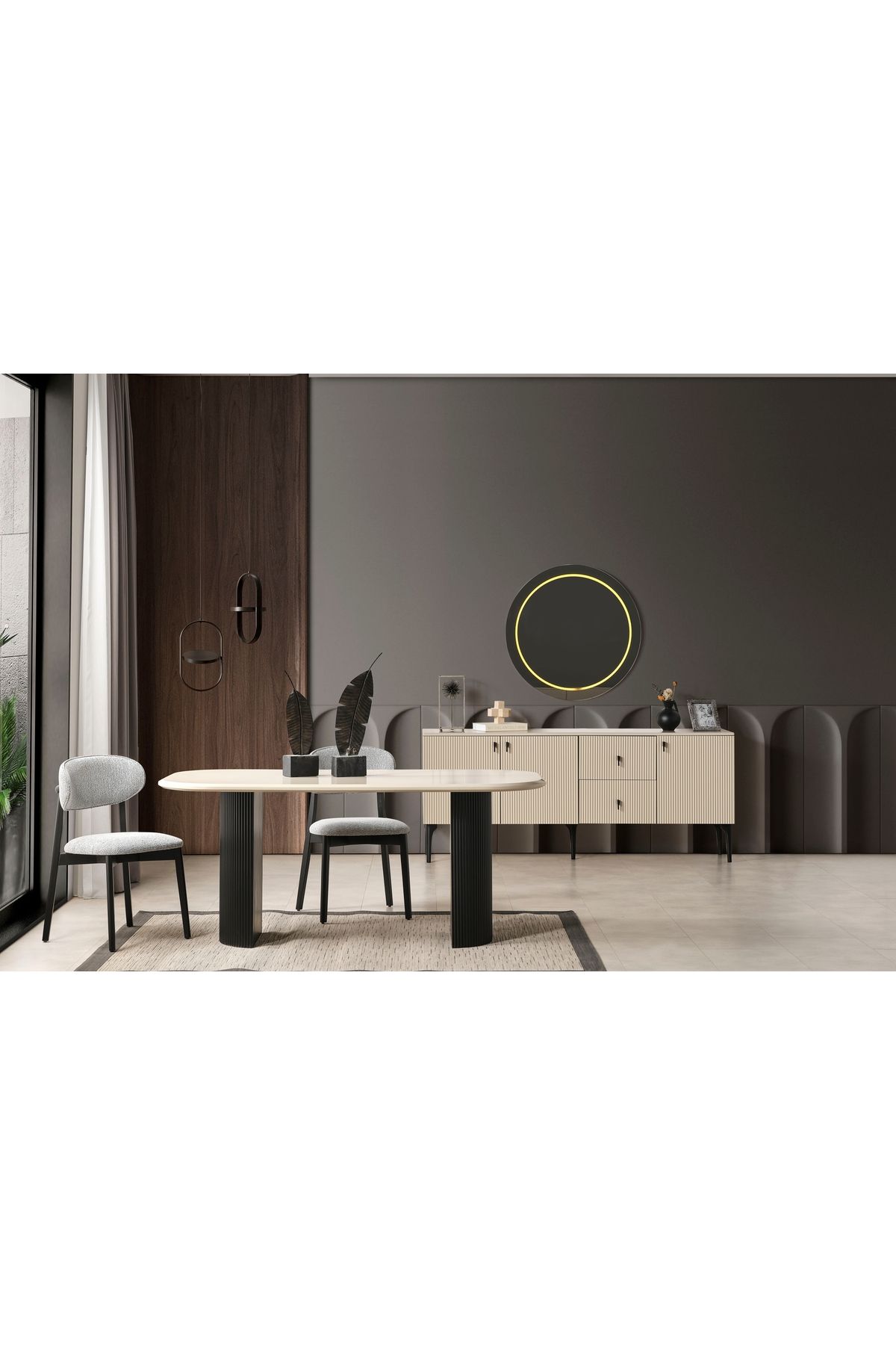 Gazzini Furniture Zeno Oval Ahşap Bohem Yemek Masası 90x180
