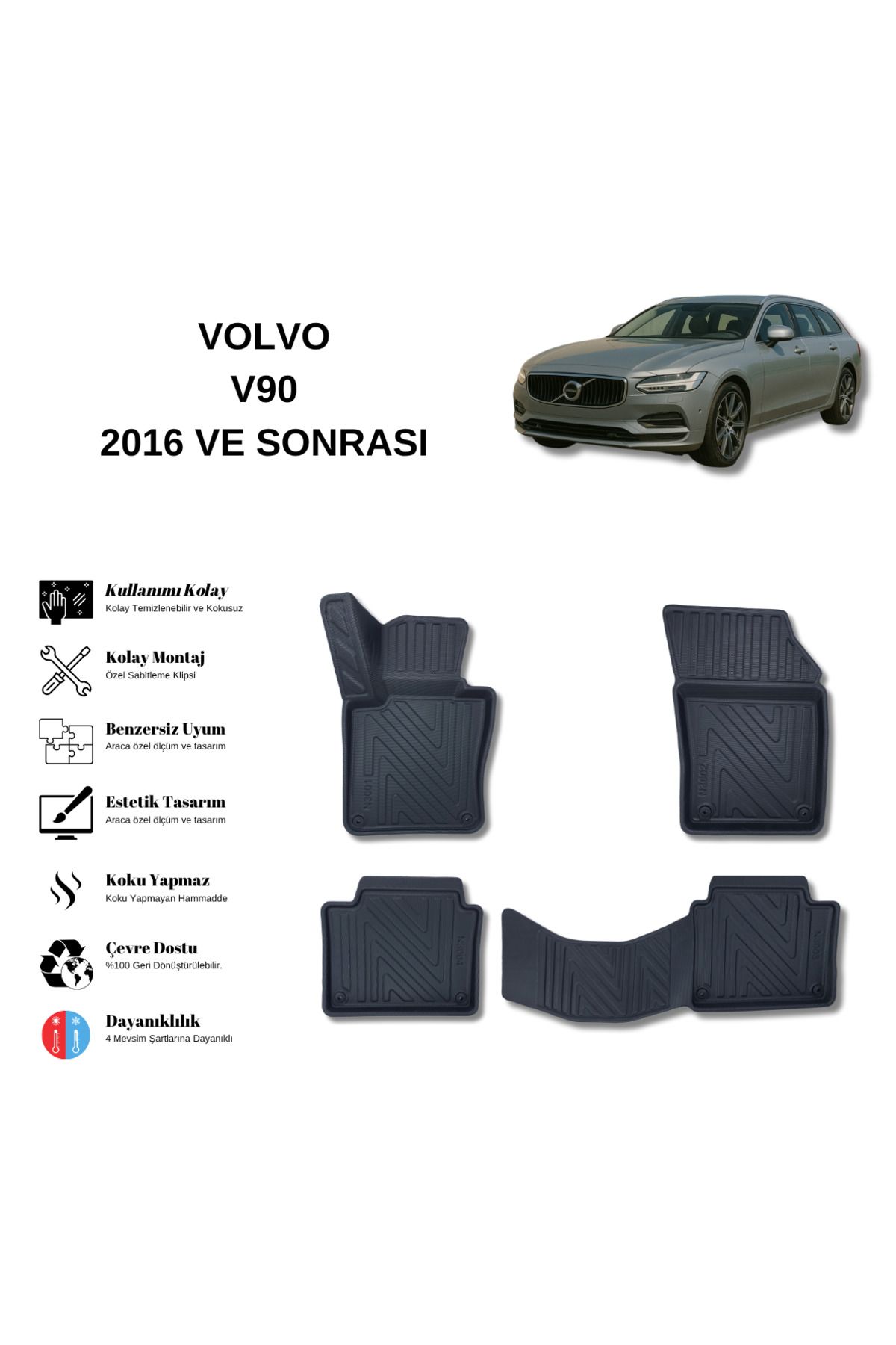 AutoWeller Volvo V90 2016 ve Sonrası 3D Havuzlu Oto Paspas