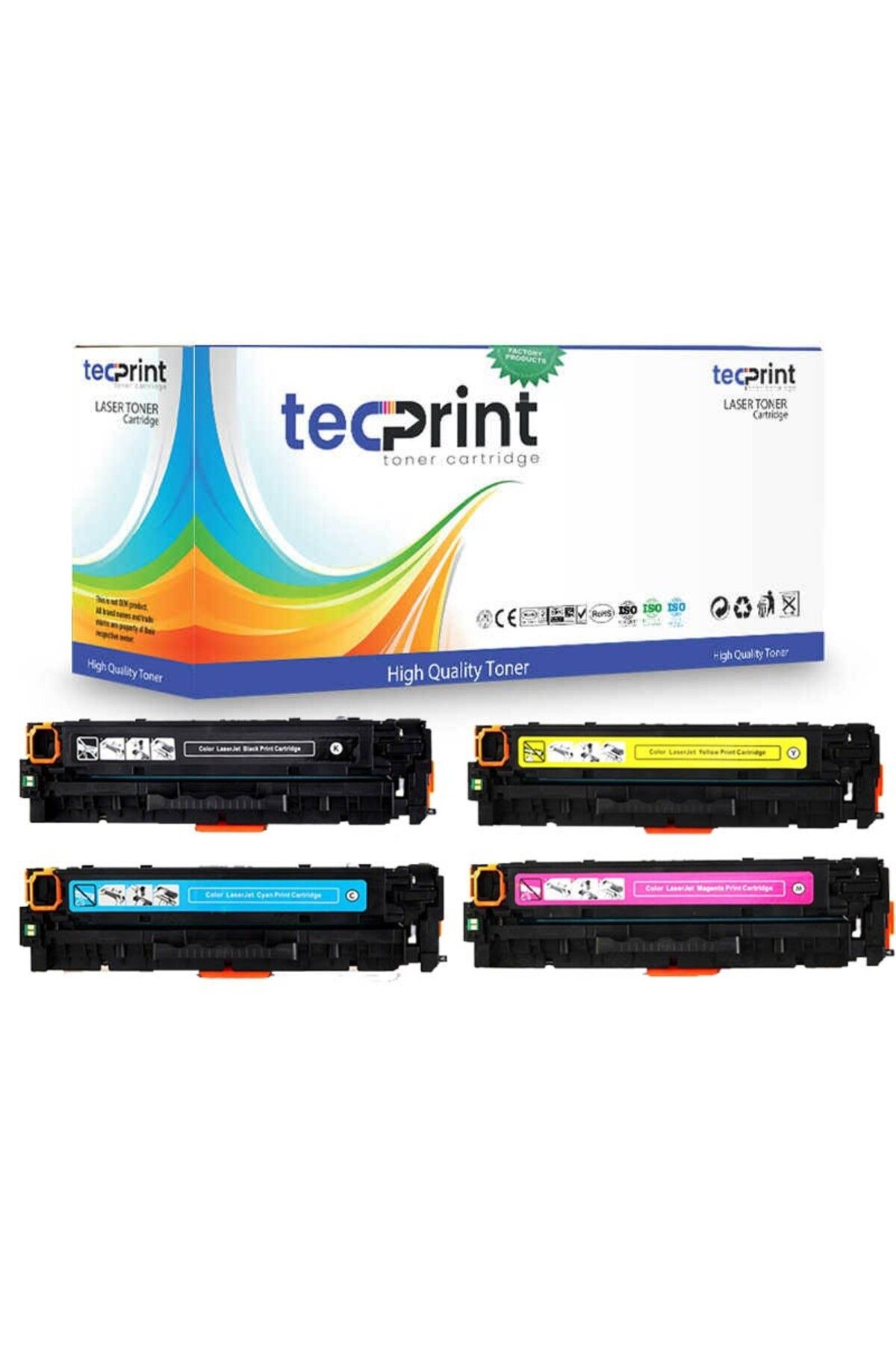 tecprint HP CB540 CB541 CB542 CB543 Muadil Toner Seti 4 Renk Siyah Mavi Sarı Kırmızı (CMYK)