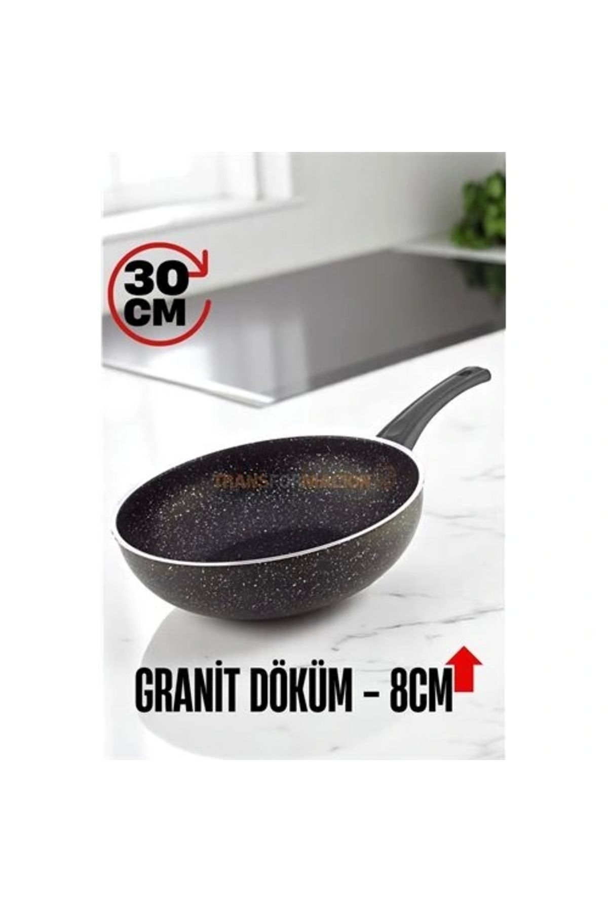 shopwave Granit Döküm 8 Cm Derin Wok Tava - Yapışmaz Wok Tava - 30 Cm