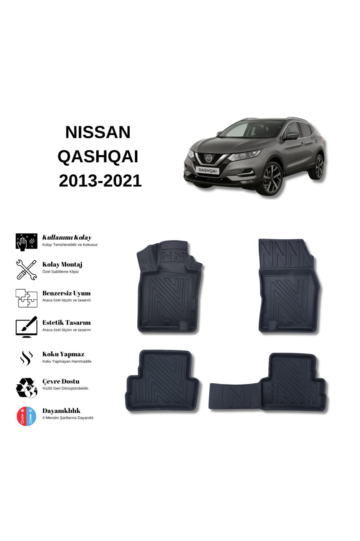 AutoWeller Nissan Qashqai 2013-2021 3D Havuzlu Oto Paspas