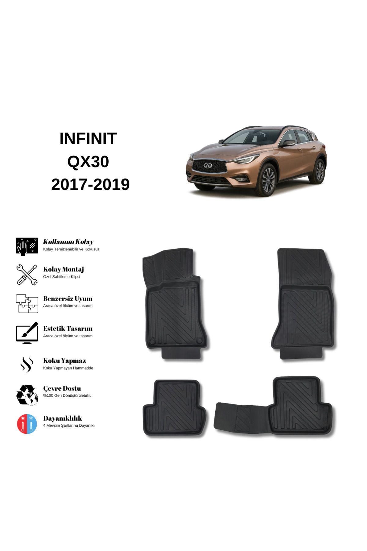AutoWeller İnfiniti QX30 2017-2019 3D Havuzlu Oto Paspas