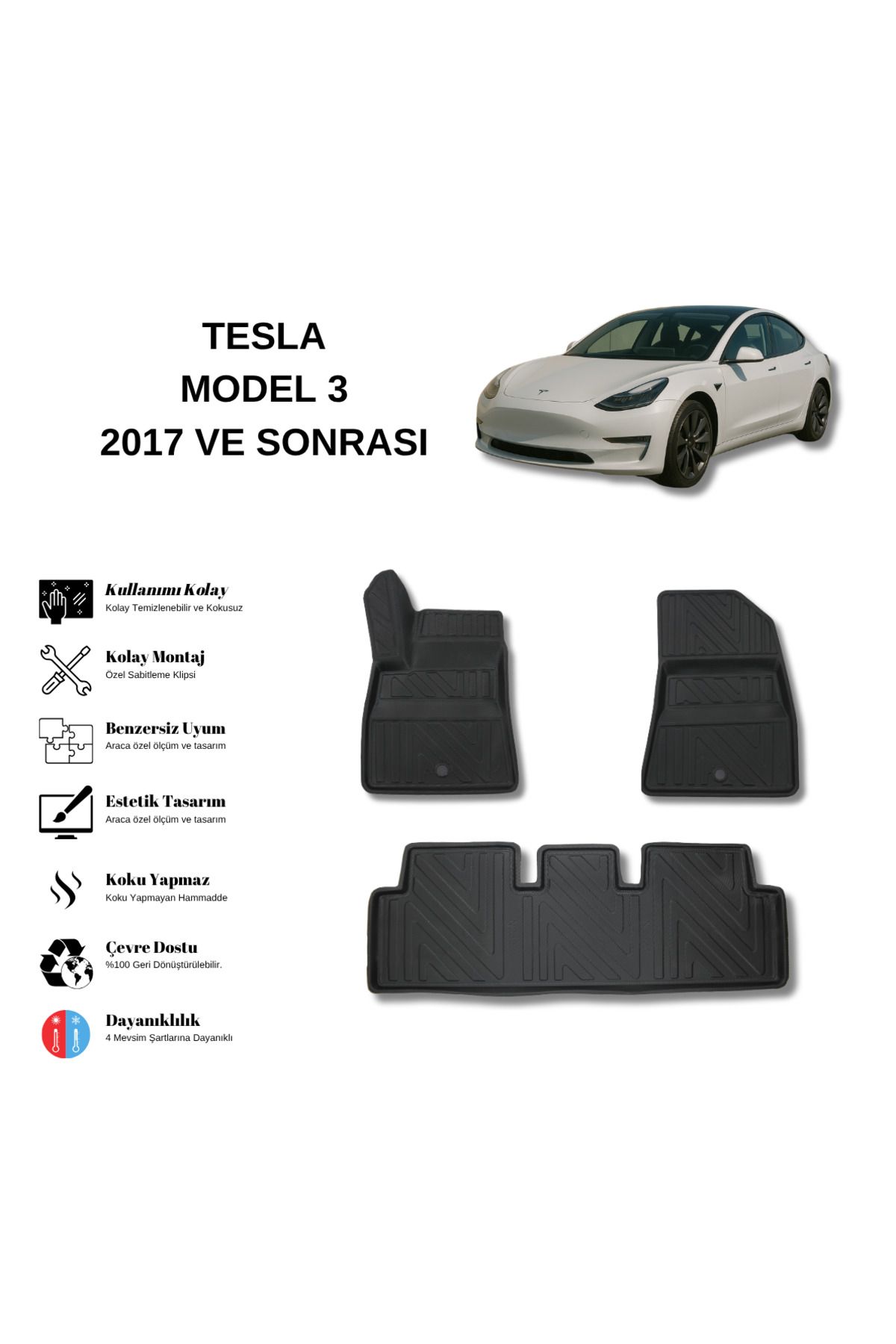 AutoWeller Tesla Model 3 2017 ve Sonrası 3D Havuzlu Oto Paspas