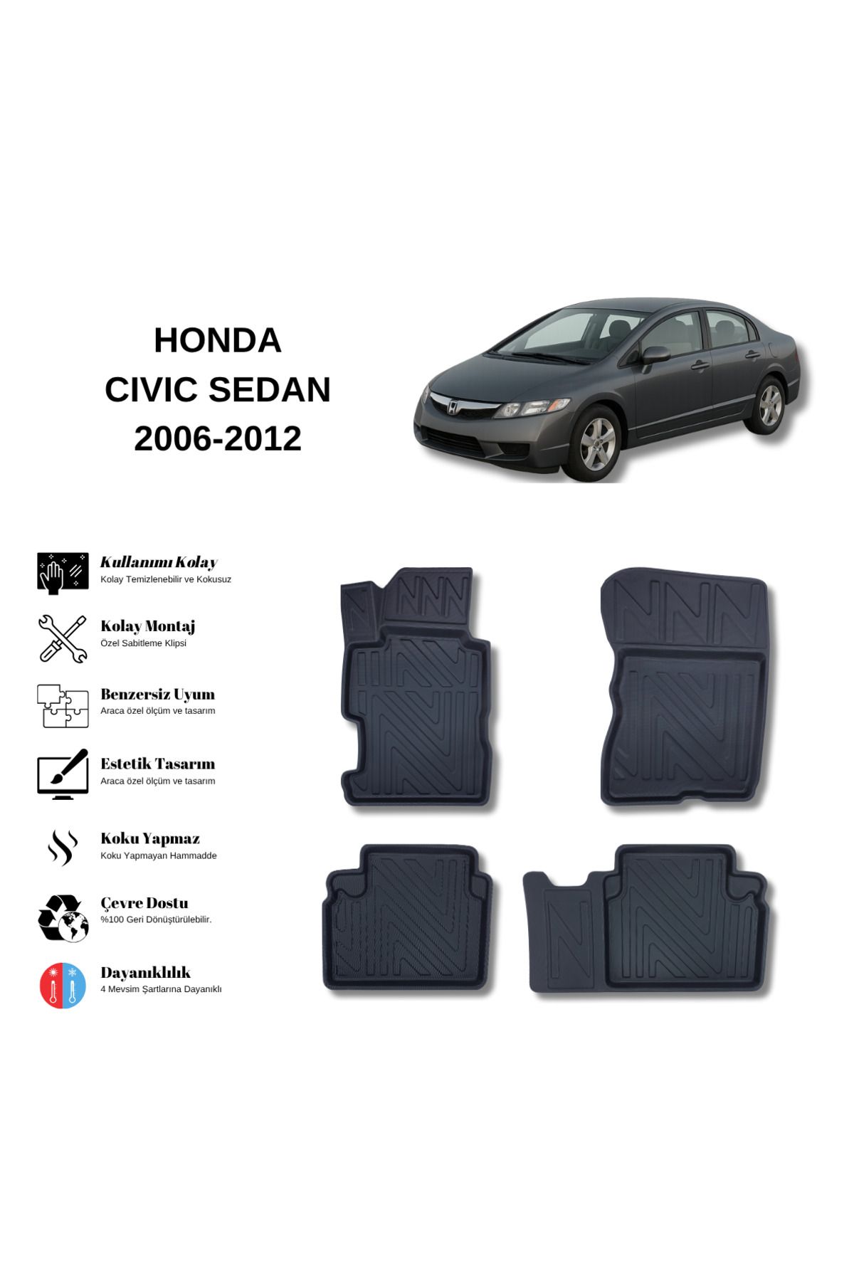 AutoWeller Honda Civic 2006-2012 Sedan 3D Havuzlu Oto Paspas
