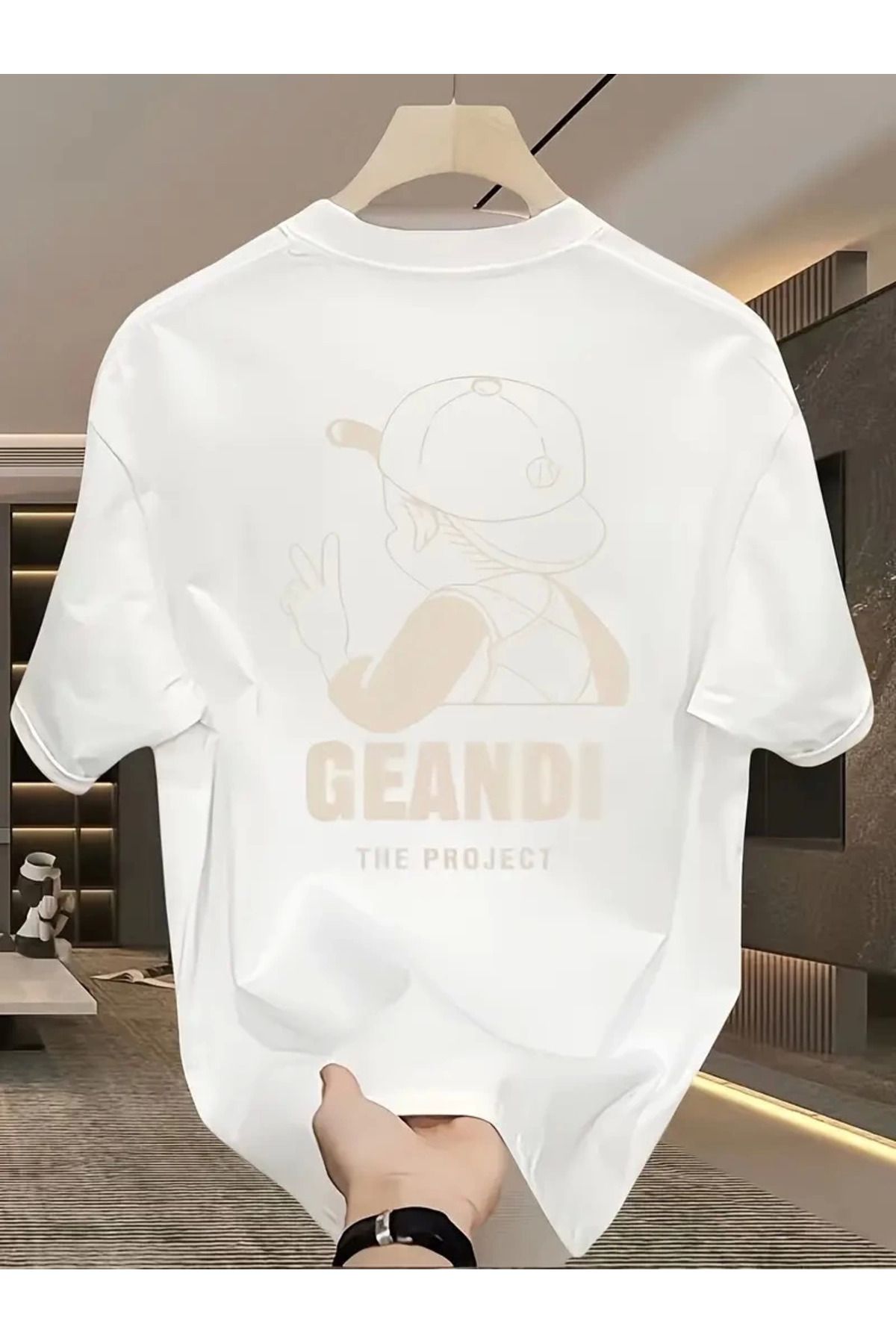 Serero Geniş Kesim Pamuklu Tişört - "GANDHI The Project" Baskılı, Beyaz, Rahat Kesim, Kısa Kollu, Günlük Kı