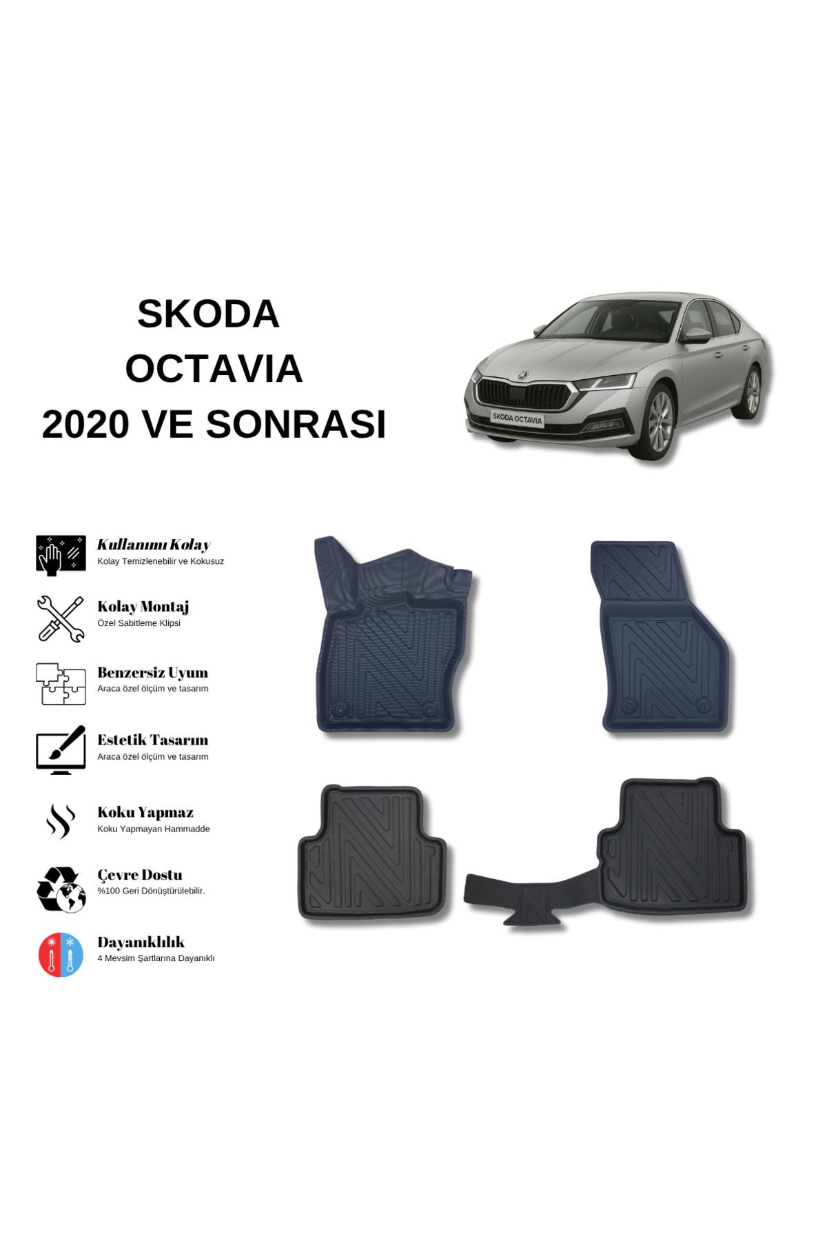 AutoWeller Skoda Octavia 2020 ve Sonrası 3D Havuzlu Oto Paspas