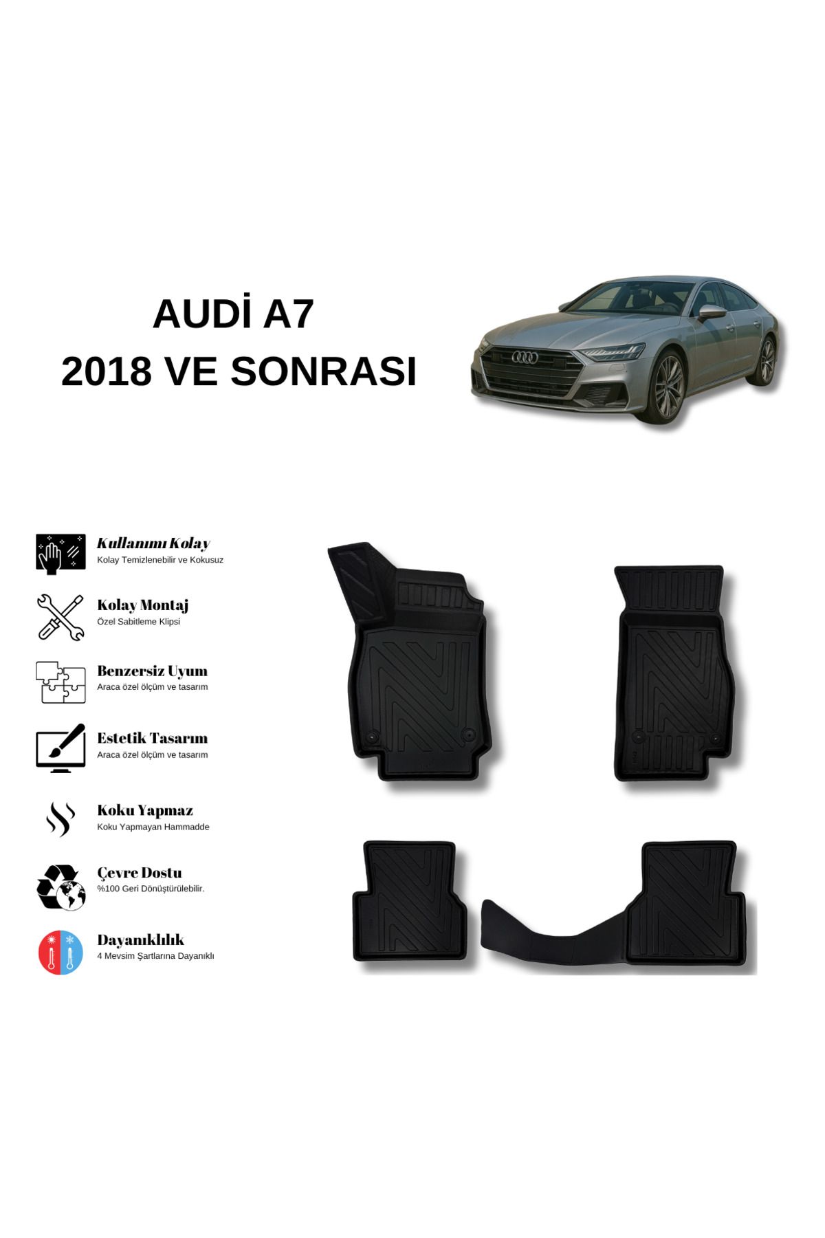 AutoWeller Audi A7 2018 ve Sonrası 3D Havuzlu Oto Paspas