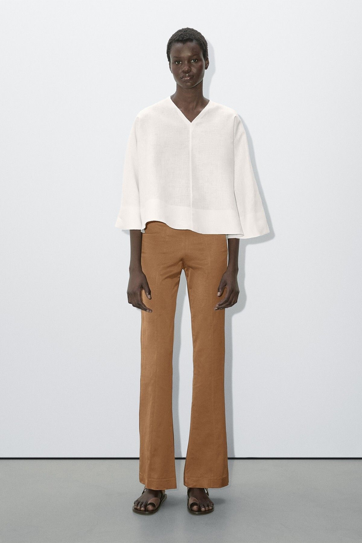 Massimo Dutti Dökümlü keten pelerin gömlek - Studio