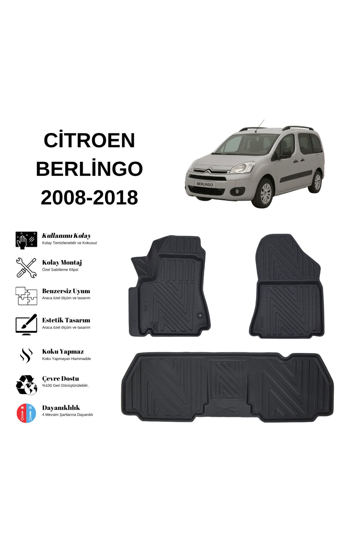 AutoWeller Citroen Berlingo 2008-2018 3D Havuzlu Oto Paspas