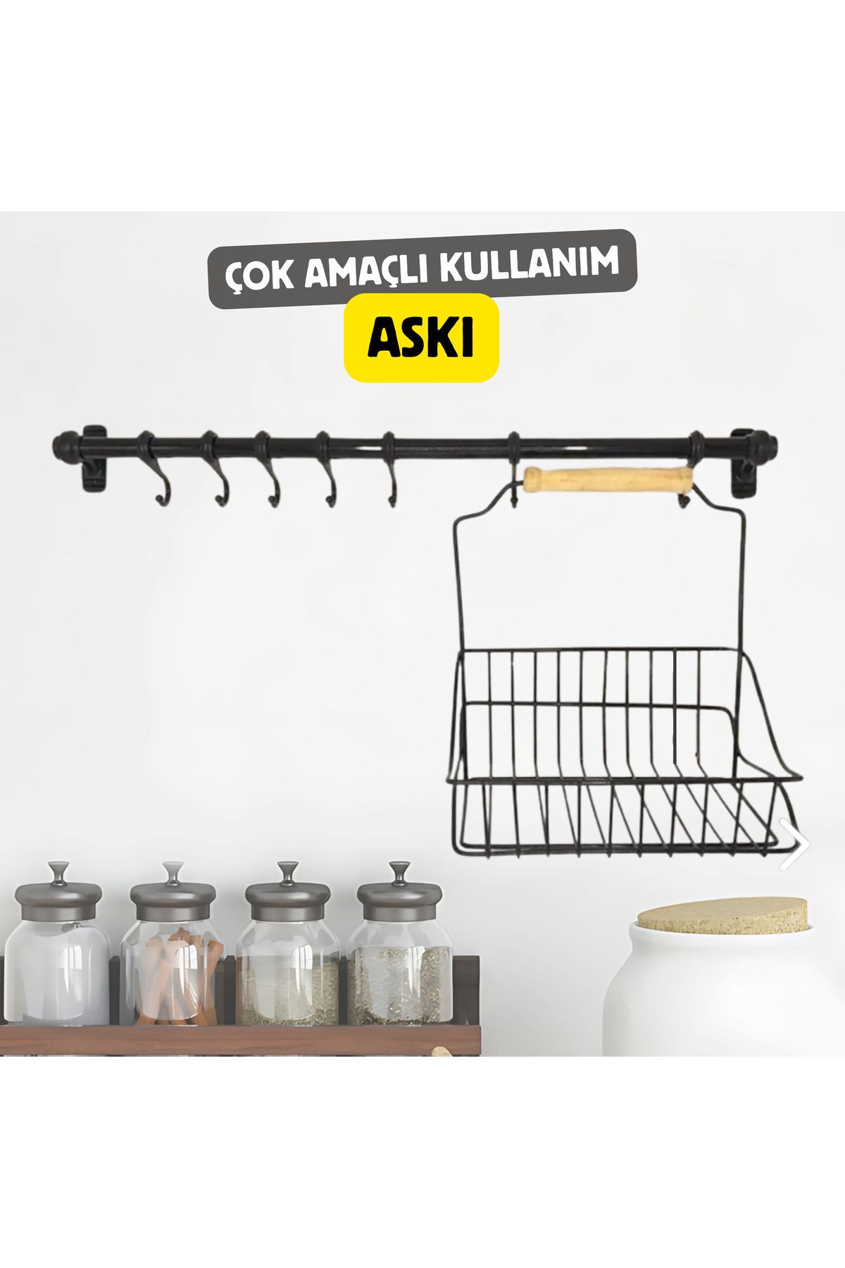 rosfloa rf Sepetli 6 Kancalı Ferforje Metal Çok Amaçlı Kahve Köşesi, Mutfak, Banyo Dekor Kupa, Fincan Askısı
