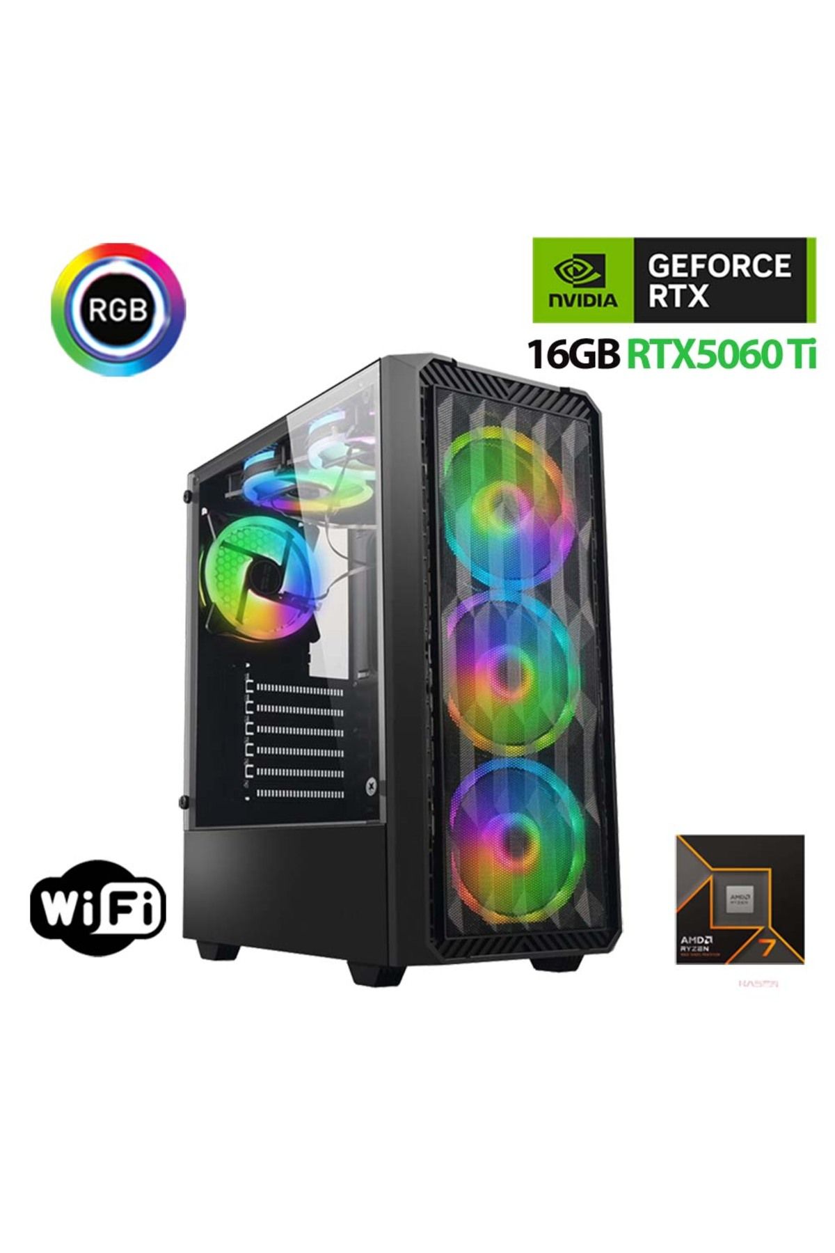 XASER Thunder x840 Ryzen 7 7700 16GB DDR5 Ram 1TB M.2 NVMe SSD 16GB RTX5060 Ti Oyuncu Masaüstü Bilgi