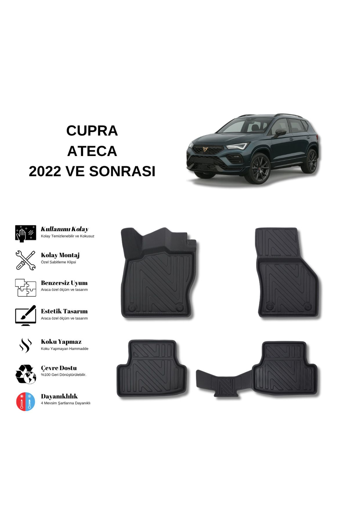 AutoWeller Cupra Ateca 2022 ve Sonrası 3D Havuzlu Oto Paspas